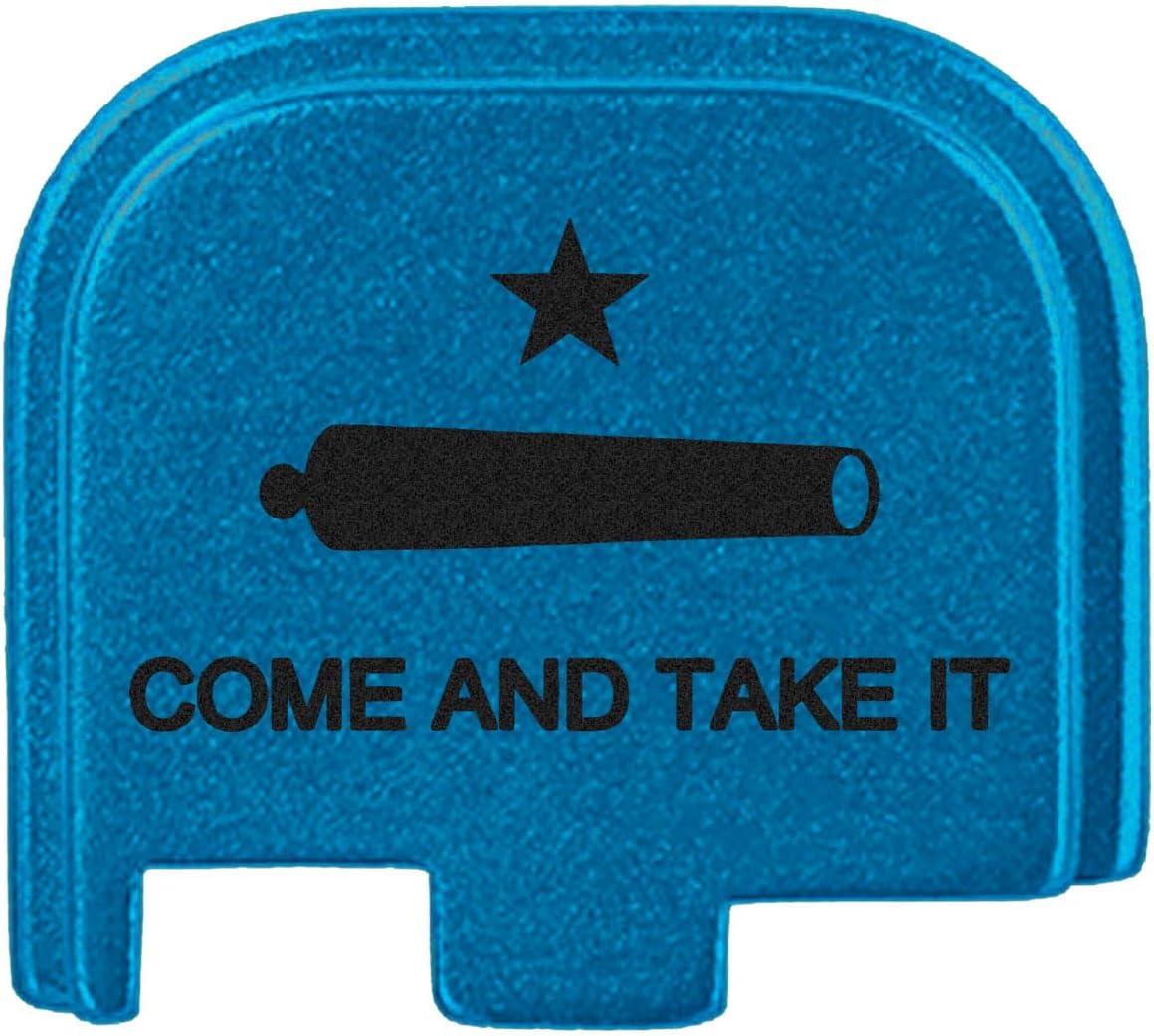 NDZ Performance Slide Cover Back Plate for Glock 43 43X 48 & PSA Dagger Micro – Aluminum Upgrade with Black Engraving – Come and Take It Cannon – Blue