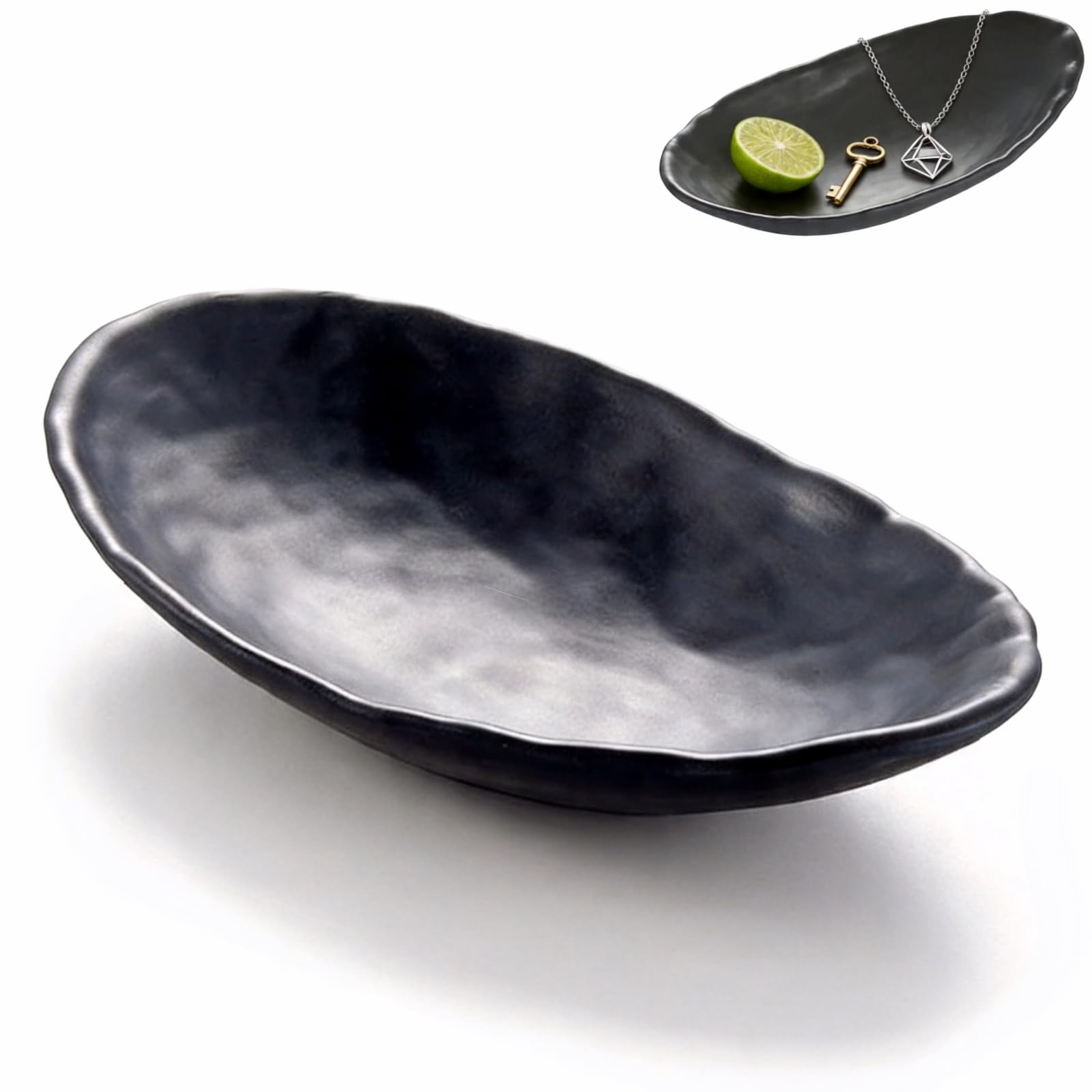 Schlüsselschale Oval, Deko Schale Und Schlüsselablage in Matt Schwarz, Deko Flur Bowl Schmuckschale Dekoschale Schale Tablett für Zuhause, Schlüssel Schmuck, Praktische Aufbewahrung, 19×12.5×4cm