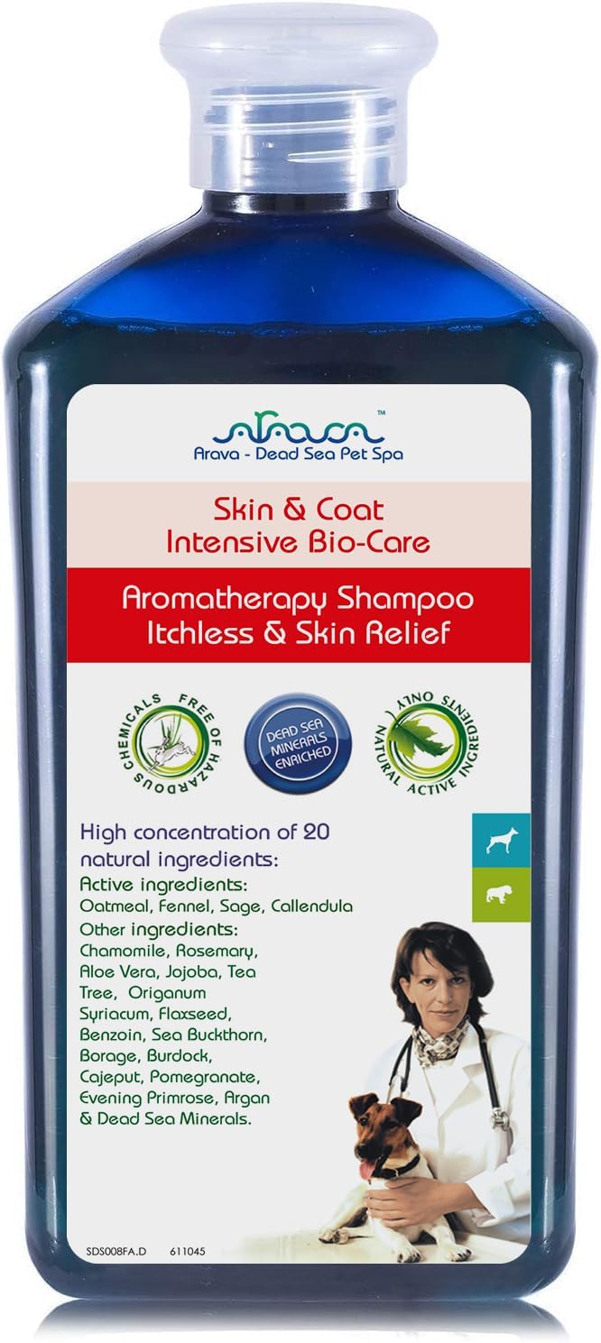 Arava Natural Medicated Dog Shampoo โ Anti Yeast Anti Itch Dog Shampoo - Healthy Skin & Coat - First Aid in Hot Spots Ringworm Scrapes Abrasions & Dermatologic Infections - 400ml / 13.5 fl oz