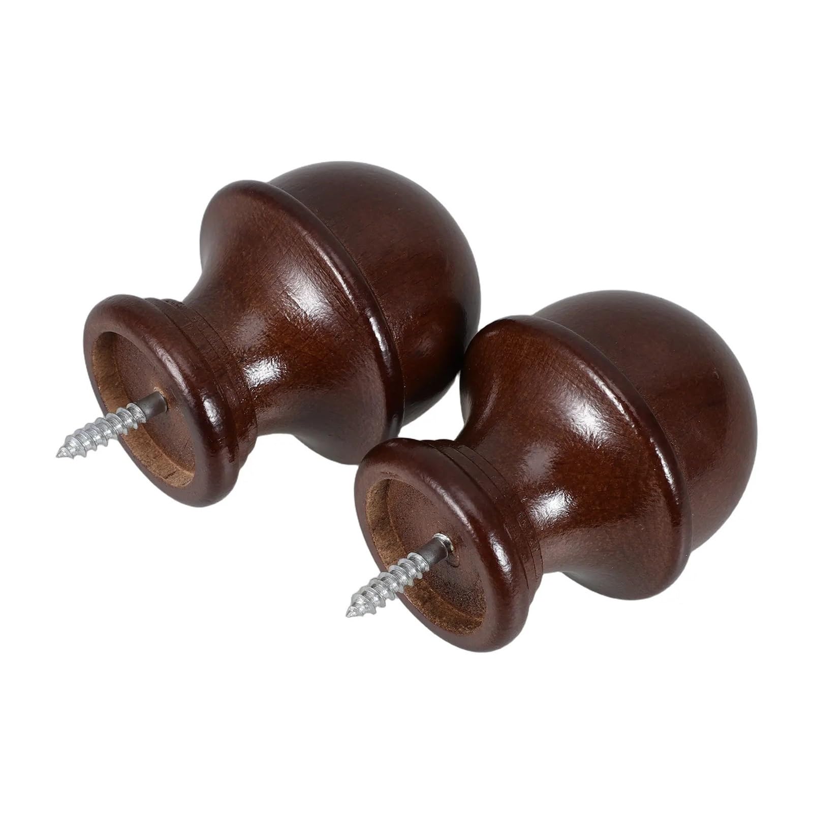 Xavren Curtain Rod Finial Screw 6pcs Roman Curtain Rod Wood Finials Decorative End Caps Round Coffee Solid Pole Ends 29Mm Replacement for Drapery Poles