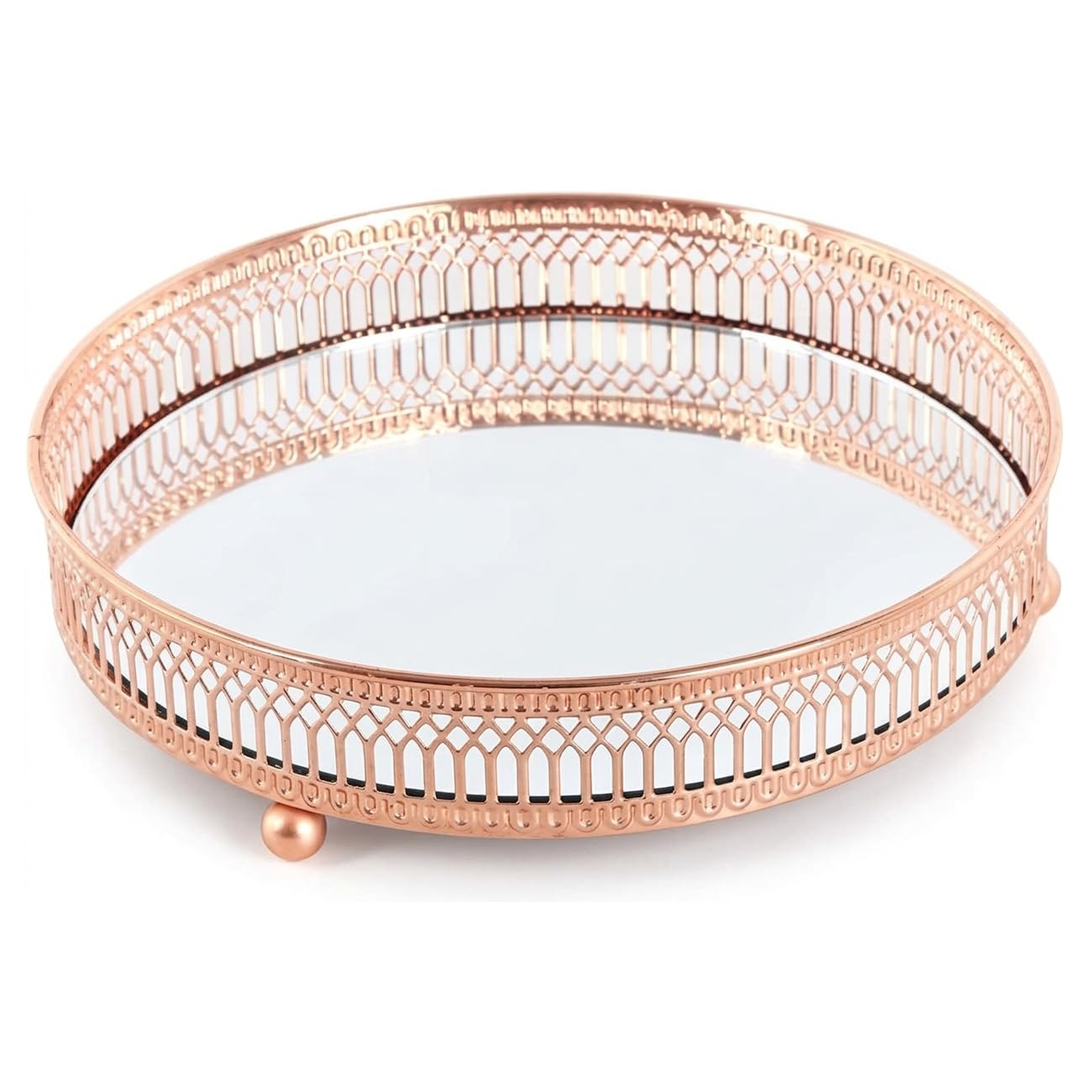 KARRMA Antique Mirror Glass Candle Tray 20CM Copper Finish - Decorative Metal Display Plate for Candles, Tealights, Perfume & Centerpiece Décor, Vintage Round Vanity Tray for Home Table Decoration