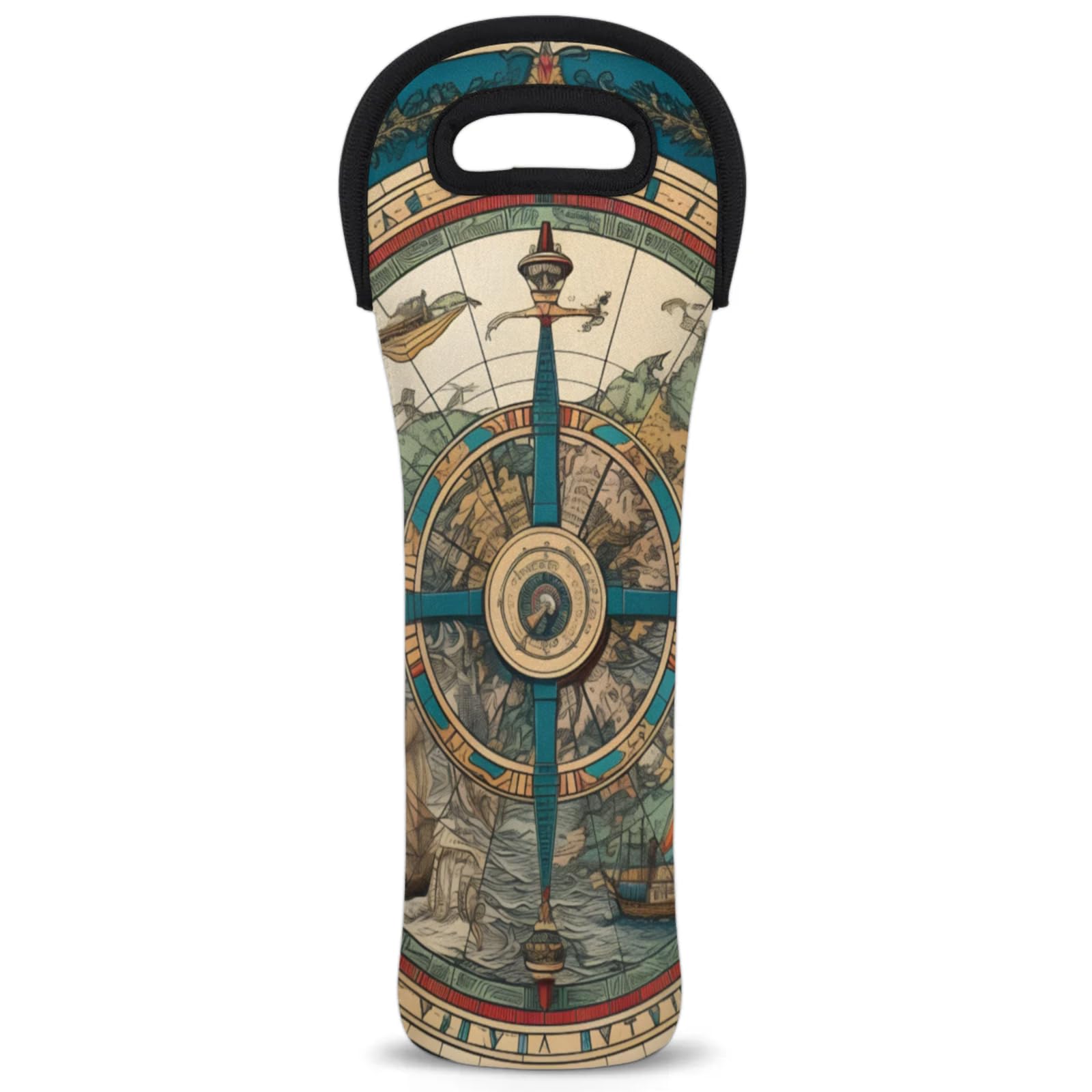 Neoprene Wine Tote Carrier Bag for Wine,Water, Champagne, Beer, Baby Bottles 15.6 x 5.1 Inches, Protective Wine Bag,Compass