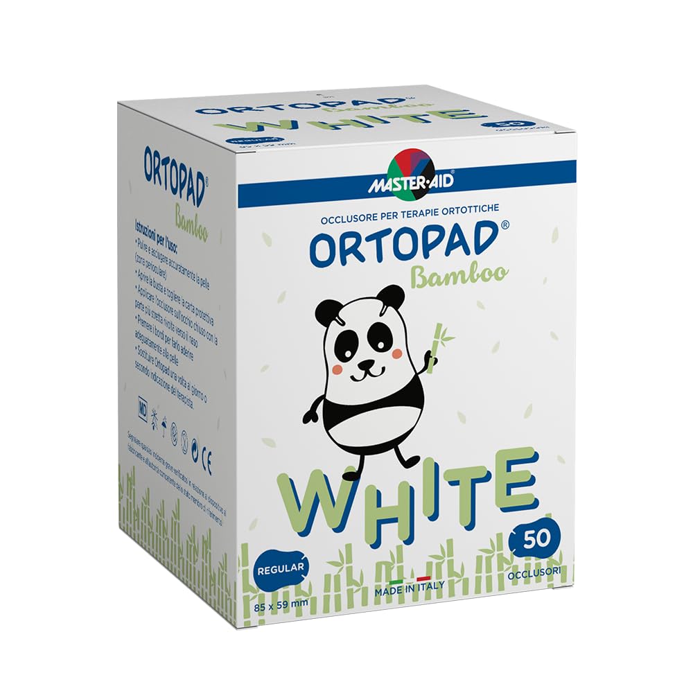 MASTER AID Ortopad White Regular – Tiritas oculares para niños – Parches oclusivos para los ojos de los niños para el tratamiento del ojo perezoso y el estrabismo – 1 paquete de 50 unidades – 8,5 x