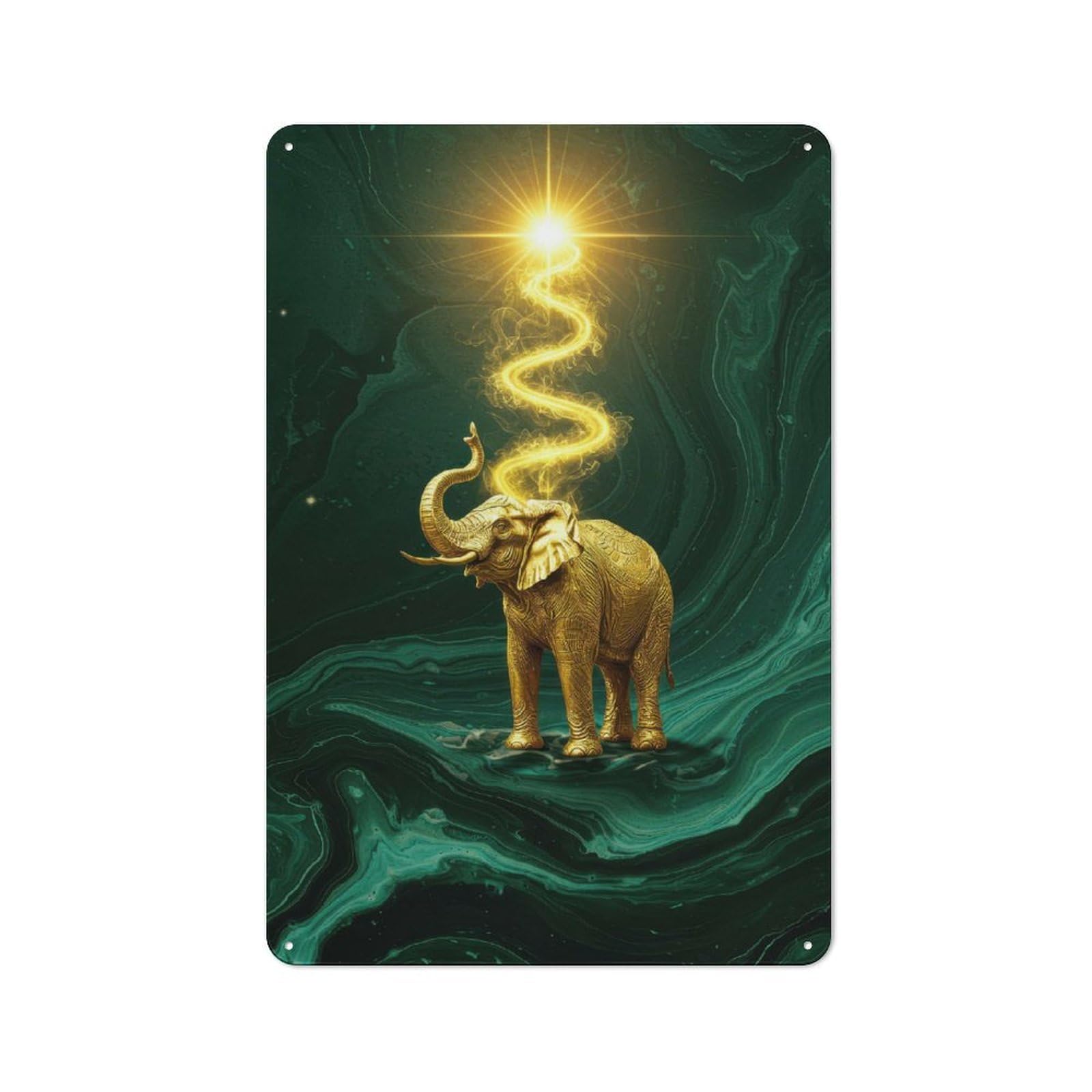 Junmoney Golden Elephant With Energy Beam Vintage Tin Sign 30X20cm With For Living Room Or Hallway, For Living Room Decor Lovers