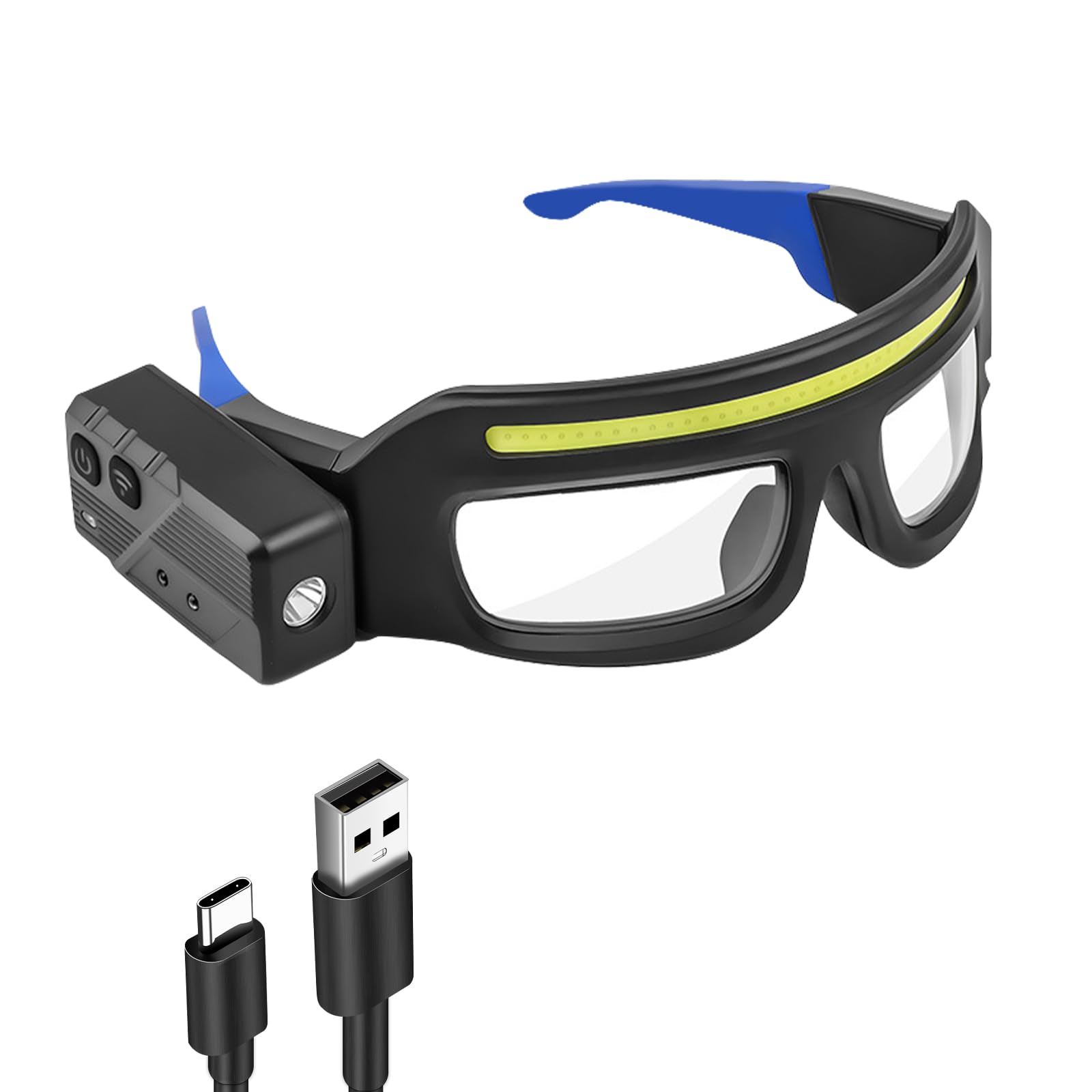 CEIEVER Headlamp Torch Flashlight Glasses, Construction Safety Glasses Type-C Light Goggles Working Glasses with 5-Modes,for Riding Welding Outdoor Adventures Driving Night Walking Fishing