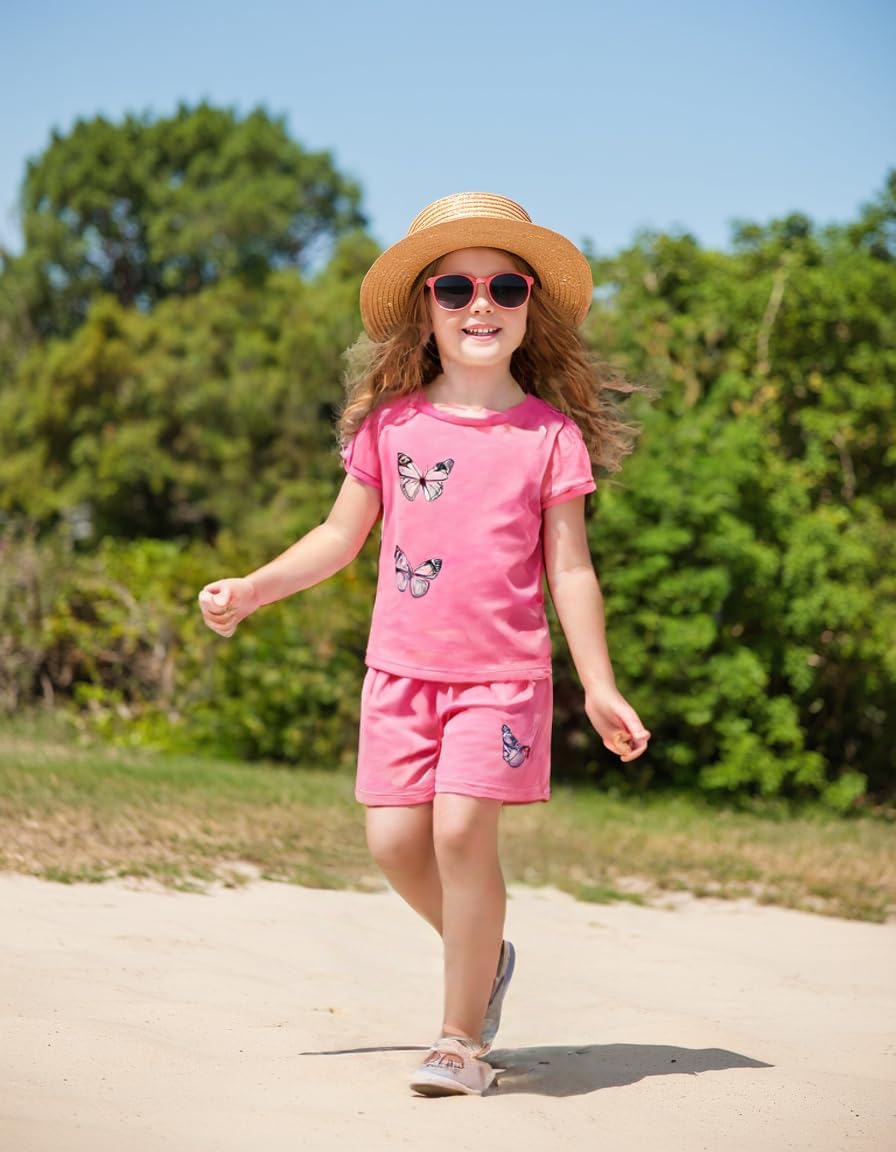 Kid Toddler Girl Butterfly Printed Short Sleeve T-Shirt + Waist Shorts Set 2PC Clothing For Summer - Image 3