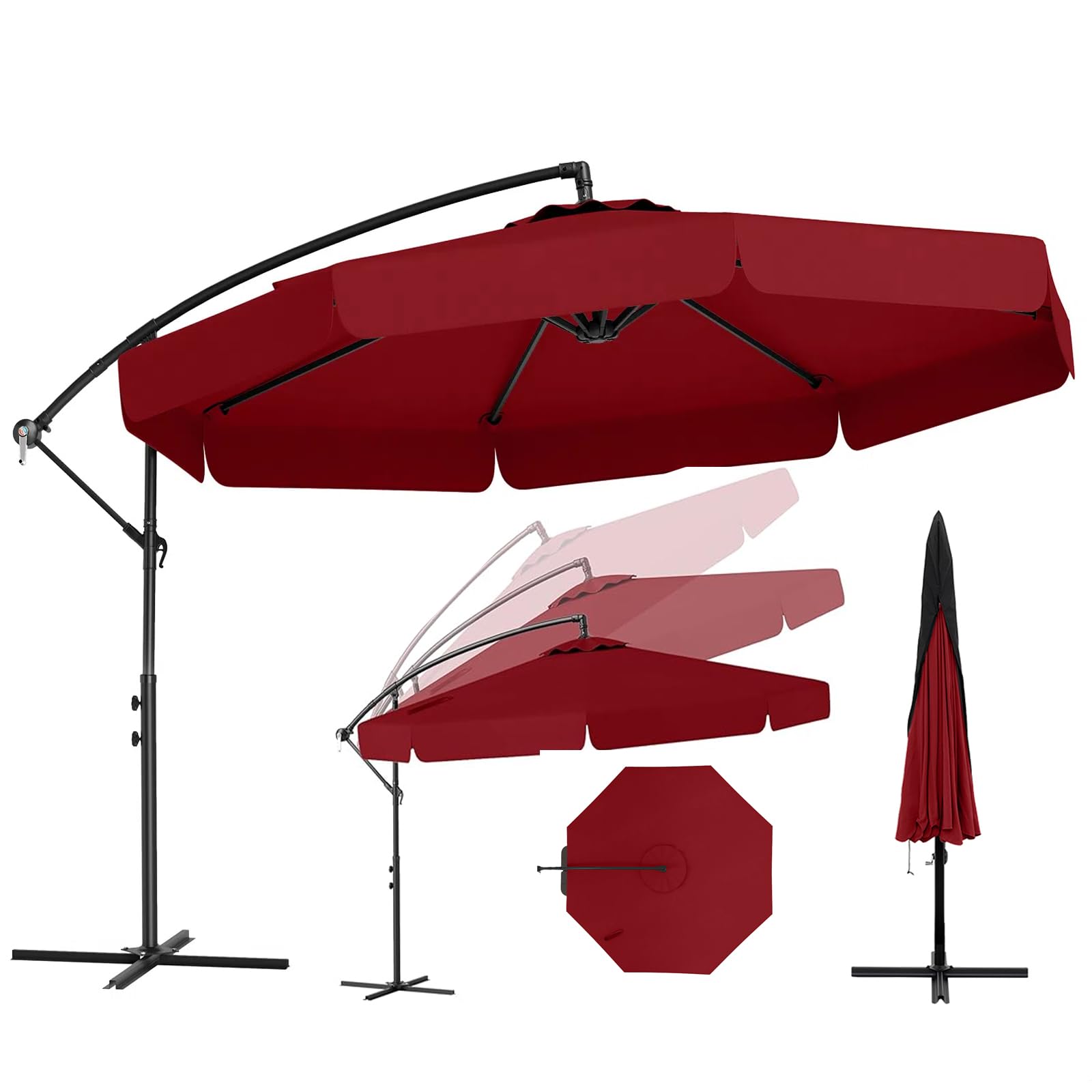 RELAX4LIFE Parasol Déporté Octogonal 305x250cm Rouge avec Housse