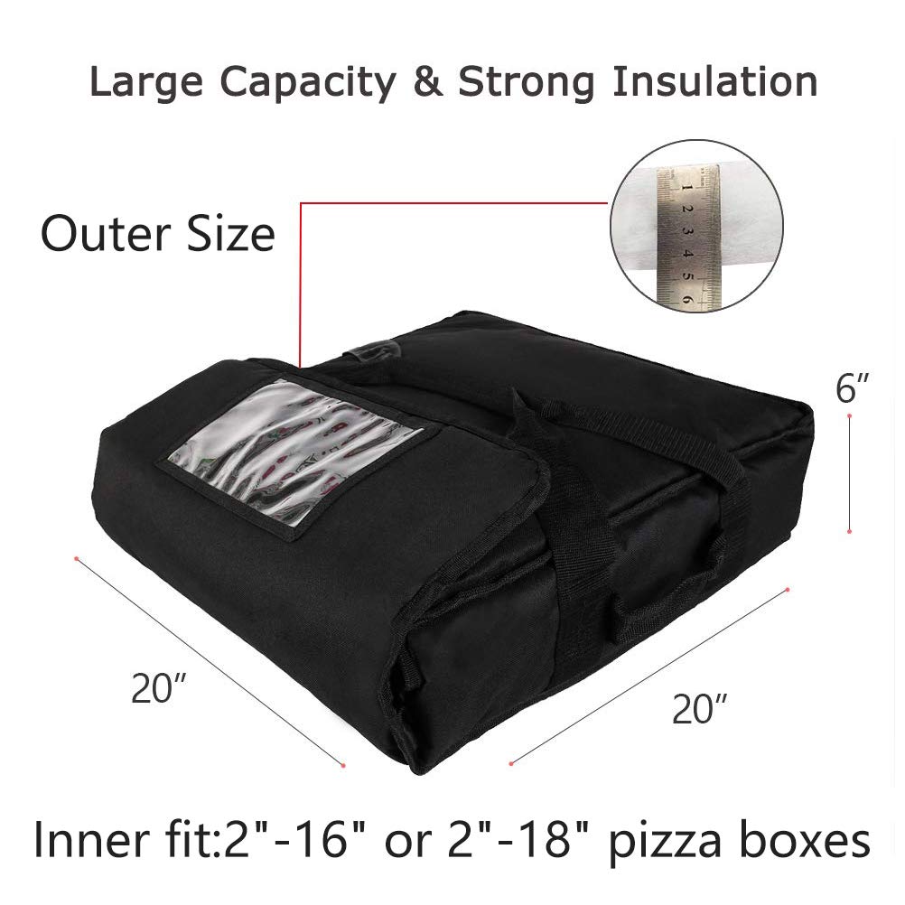 YOPRAL Insulated Food Delivery Bag Pizza Delivery Bags Professional Pizza Warmer Carrier Bags Moisture Free for 2-16" or 2-18" (Black, 20"X20"X6"). : Industrial & Scientific