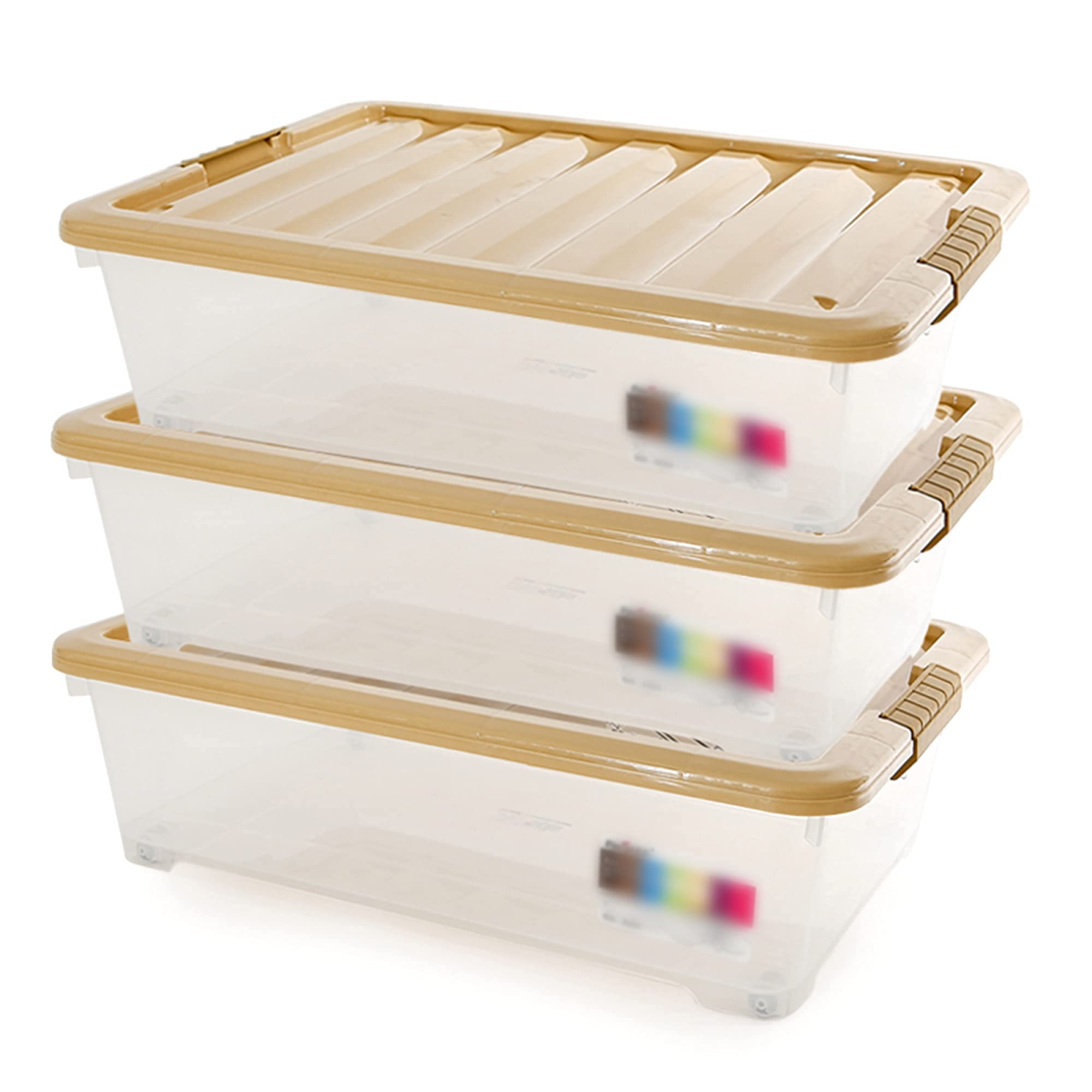 Unterbett-Aufbewahrungsbox, Die Mit Transparenter Kunststoff-Kleideraufbewahrungs- Und Finishing-Box Gestapelt Werden Kann, Ein Dreiteiliges Set, Geeignet Für Schlafzimmerschränke/Braun/58L
