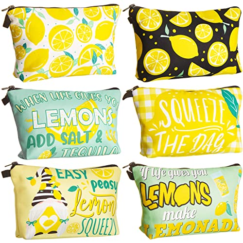 Reginary 6 Pcs Makeup Bags Purse Travel Cosmetic Pouch Waterproof Multifunction Makeup Pouch with Zipper Toiletry Bag Pencil Case Organizer Makeup Accessories for Women Girls Teenagers (Lemon Style)