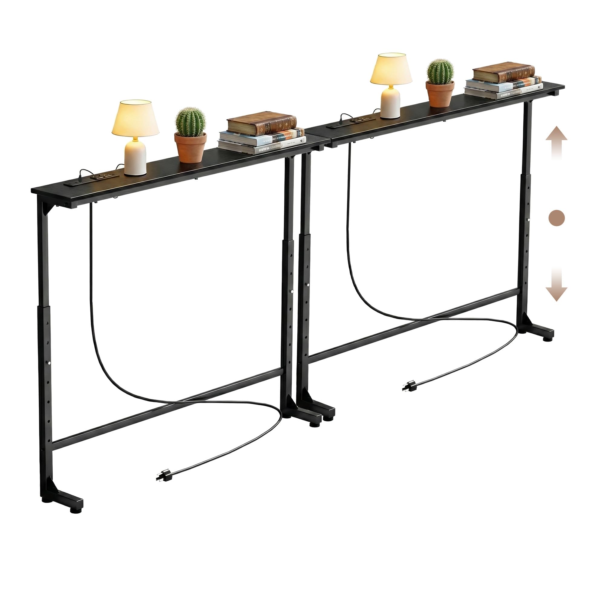 adjustable height narrow sofa table with built-in power outlets, 78" long console table behind couch table with charging station skinny entryway table for living room & hallway (black)