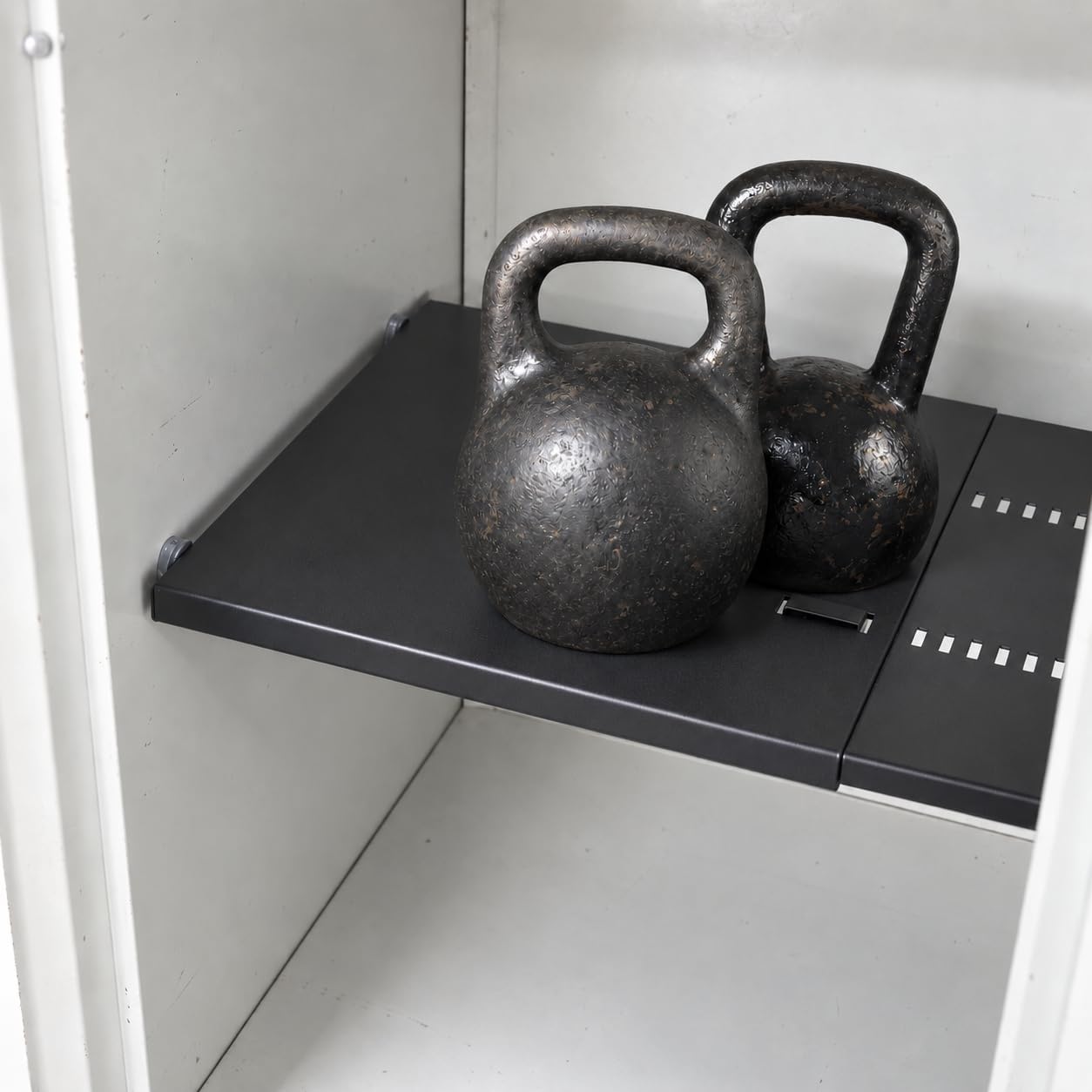 Home in Bold Metal Adjustable Locker Shelf (New 2026 v2) Heavy Duty Powder-Coated Steel Locker Organizer for School & Gym (Matte Black)