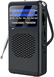 3 Band Pocket Radio, Portable AM FM SW Battery Operated Radio with Shortwave, Back Clip Transistor radios with Emergency LED Flashlight, 3.5mm Earphone Jack, Large Speaker for Indoor Outdoor