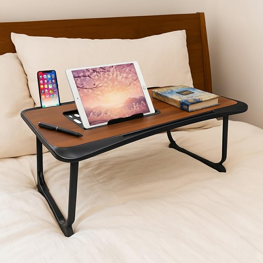 GoRogue Study Desk for Bed, Ventilated Angle Adjustable iPad Stand with Mobile, Tablet Holder, Foldable Table for Students...