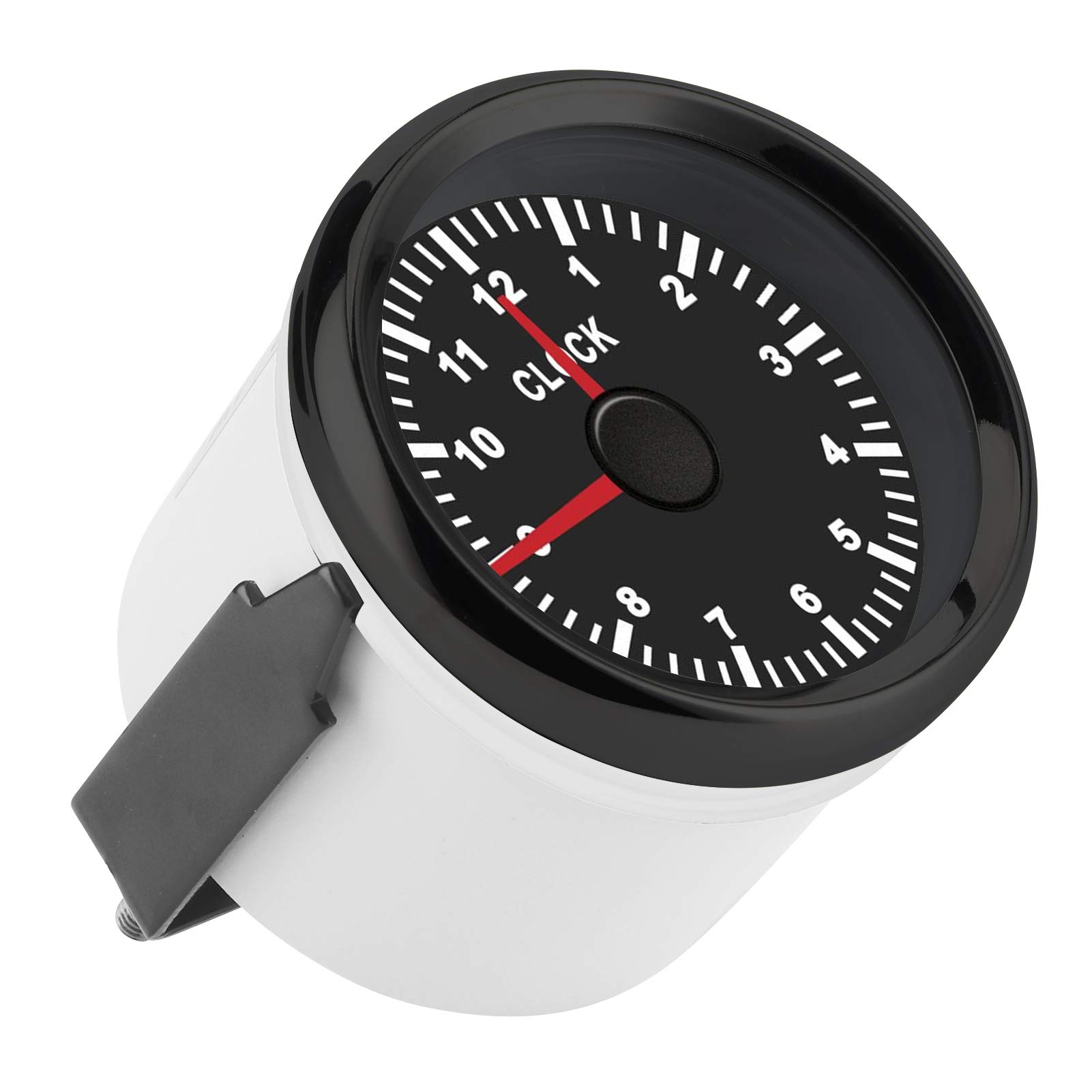 Medidor de Reloj con Esfera, Instrumento de Calibre de Reloj Universal de 52 Mm, 0 a 12 Horas, Luz de Fondo Roja, 12 V/24 V, para Coche, Barco, Yate, Motocicleta (marco negro)