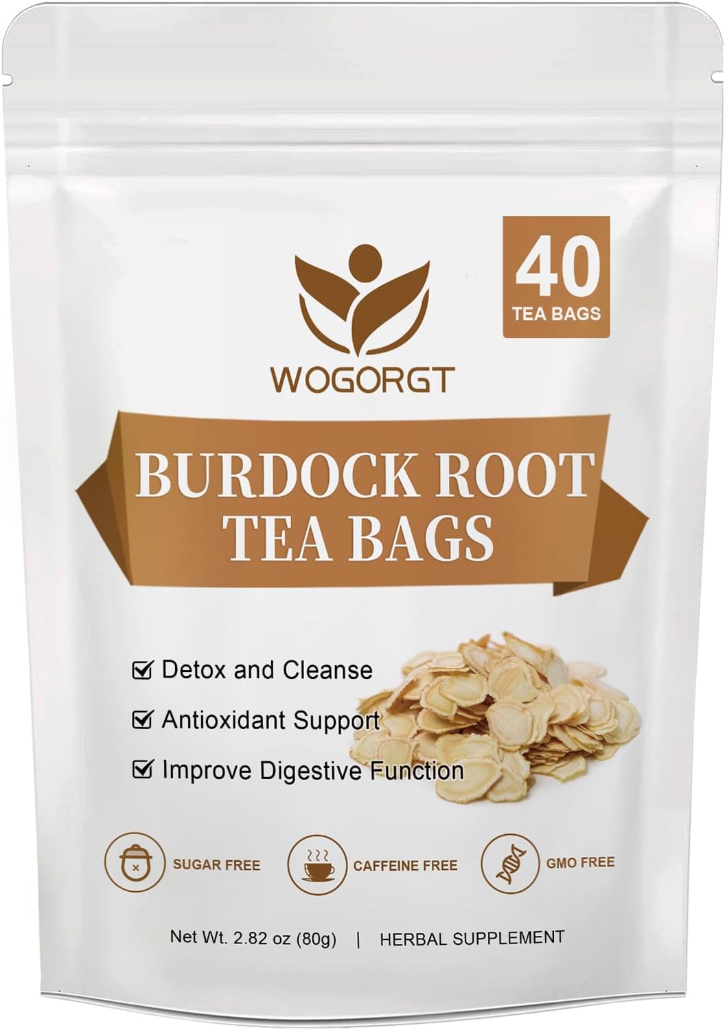 Burdock Root Tea - Organic Burdock Root Herbal Tea Bags for Liver Support, Antioxidant, Digestion and Immune Support, Caffeine Free, Vegan - 40 Tea Bags