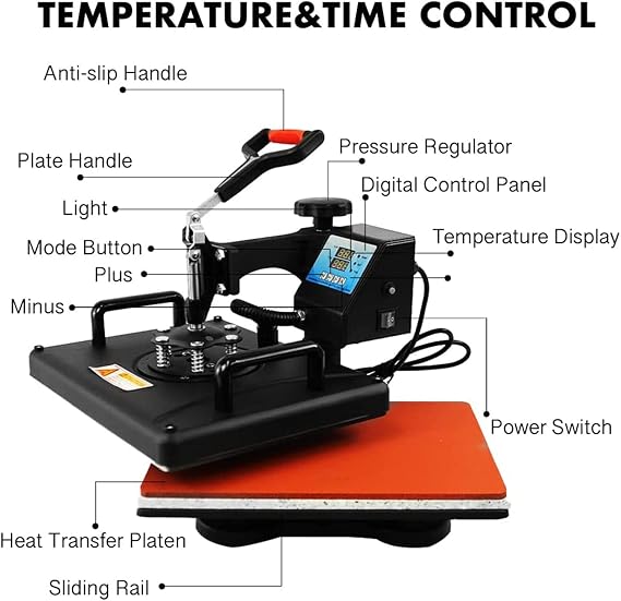 8 in 1 Heat Press Machine Professional Sublimation Machine 12 X 15 Swing Away Shirt Printing Heat Transfer Digital Industrial-Quality Heat Press Machine for T Shirts,Cap,Mug,Plate [Energy Class A]