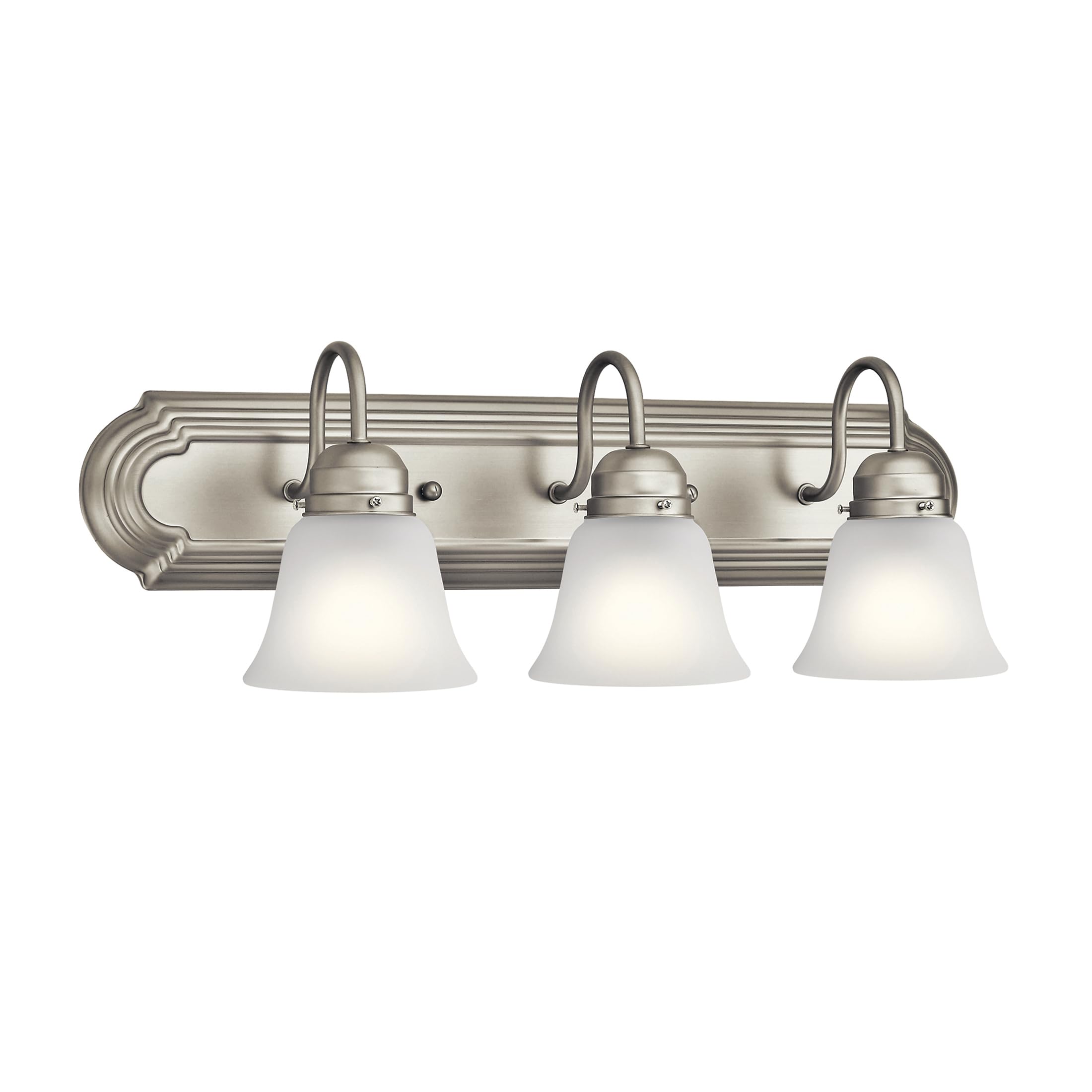 Kichler 24" 3-Light Vanity Bath Light in Brushed Nickel, Modern Bathroom Light with Clear Satin Etched Glass, (24" W x 8" H), 5337NIS