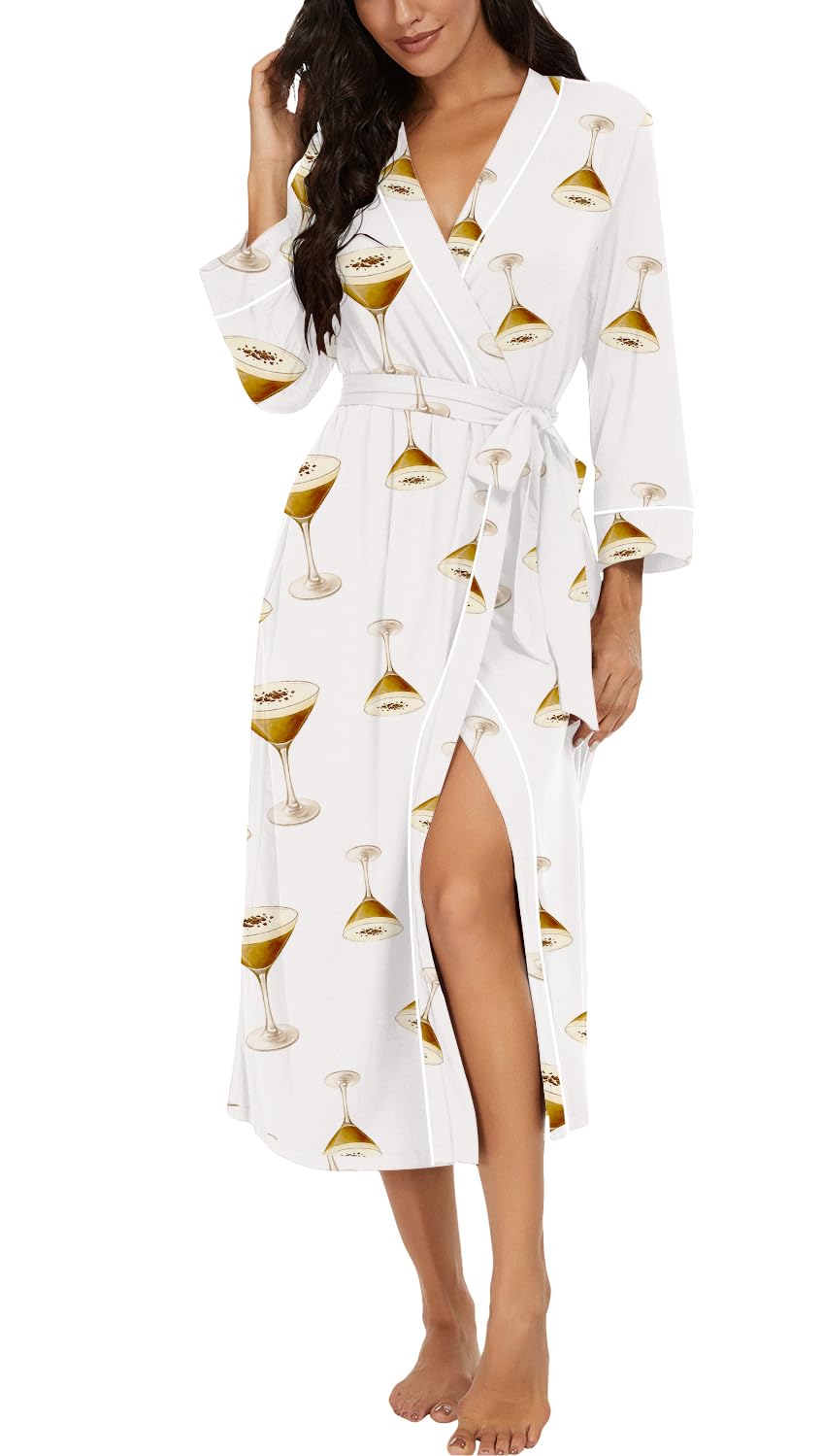 PrinStory Women Dressing Gowns Causal Kimono Robes Long Bathrobe Soft Womens 3/4 Sleeve Ladies Loungewear — view 7