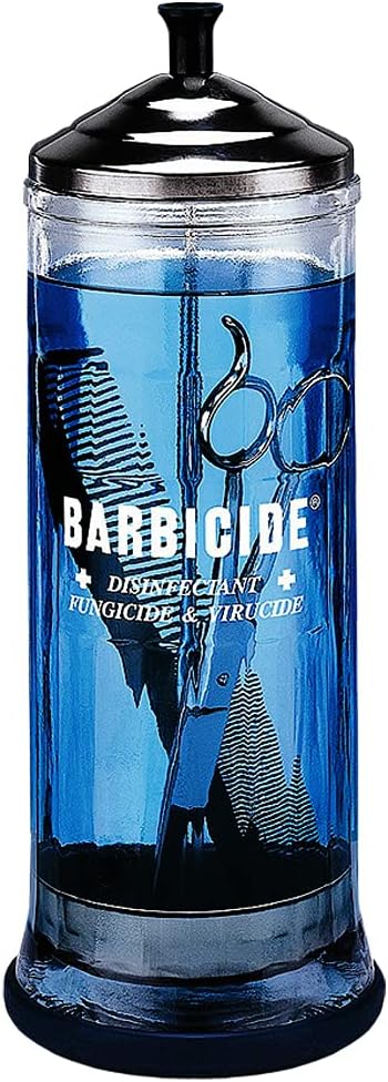 Disinfecting Jar – Durable Glass Immersion Container with Stainless Steel Lid and Tray – Professional Salon, Spa & Barber Tool Sanitizer for Combs, Brushes & Implements - (Large - 37 Fl Oz)