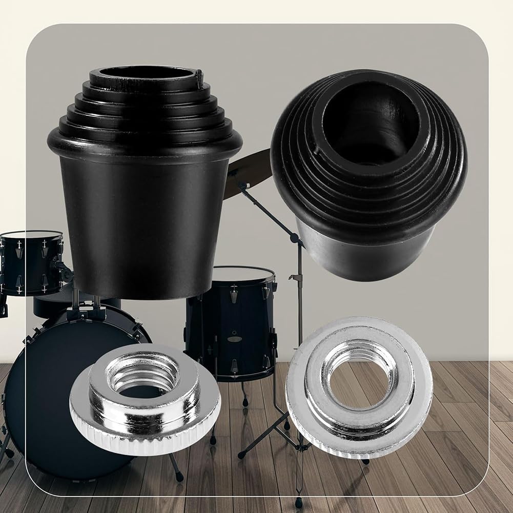 Wisyurt 2 Packs Drum Spur Feet, Drum Legs Threaded Rubber Foot with Lock Nuts for Drum, Black, 0 - Image 3