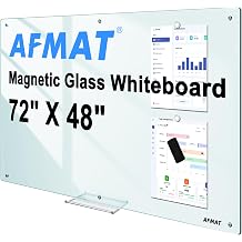 AFMAT Magnetic Glass Dry Erase Board, 72" x 48" Glass Wall Mounted Whiteboard, 4mm Tempered Glass w/Strong Magnetic Surface, Large Frameless White Board for Office Home School