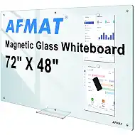 AFMAT Magnetic Glass Dry Erase Board, 72" x 48" Glass Wall Mounted Whiteboard, 4mm Tempered Glass w/Strong Magnetic Surface, Large Frameless White Board for Office Home School