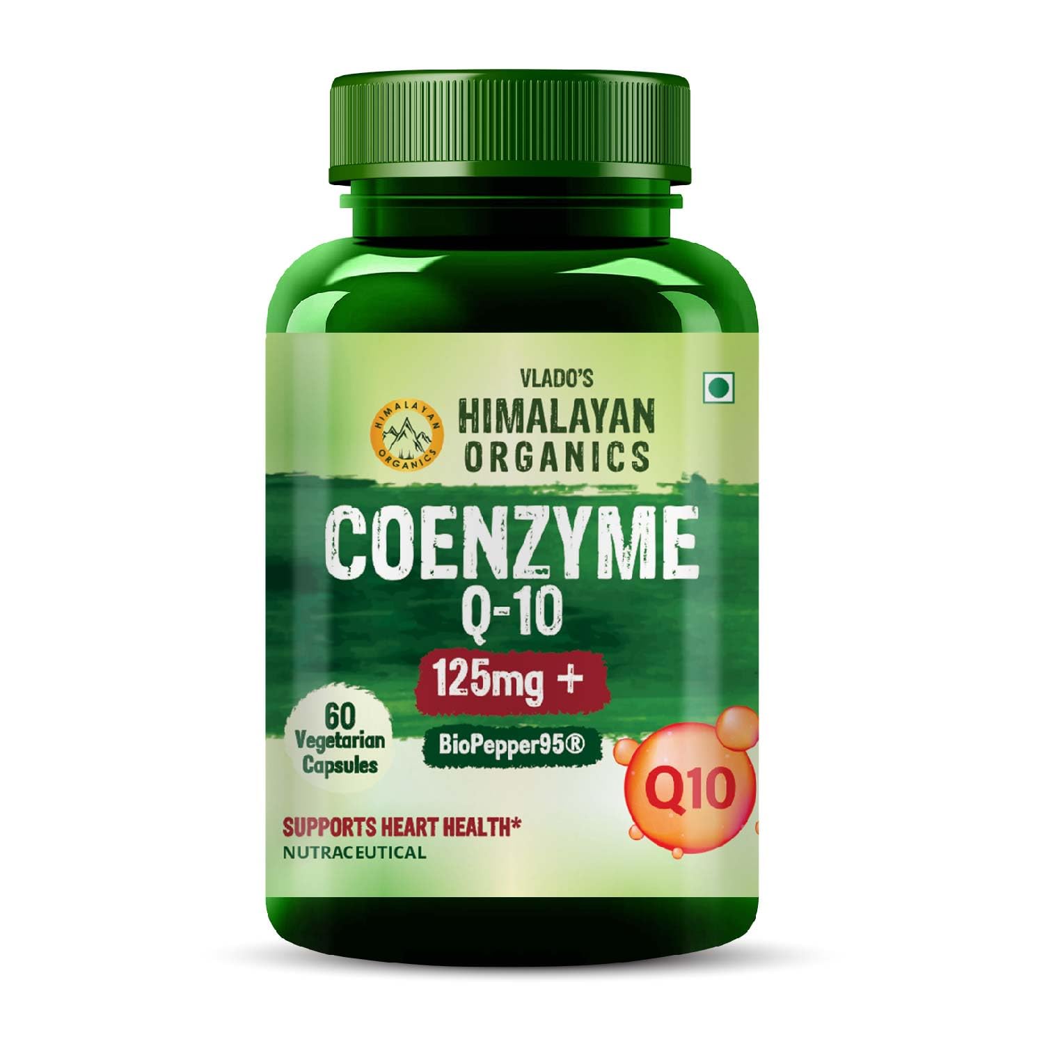 Vlado’s Himalayan Organics CoQ10-125mg With BioPepper - 5mg, COENZYME Q-10 125mg Supplement | High Absorption I Highest Strength CoQ10 In Single Capsule I For Men And Women - 60 Veg Capsules