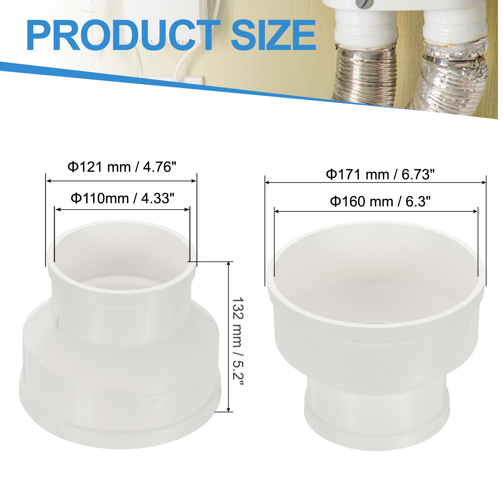 PATIKIL 6" to 4" Duct Reducer, PVC Pipe Increaser Adapter Ducting Airflow Tube Pipe Fitting for DWV (Drain - Image 2