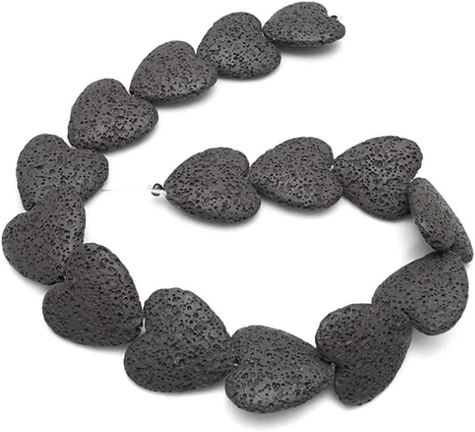 Heart-Shaped Colored Volcanic Rocks Lava Stone Beads - DIY Handmade Jewelry Necklace Bracelet Earrings Accessories (Black, 20 x 20 x 8mm)