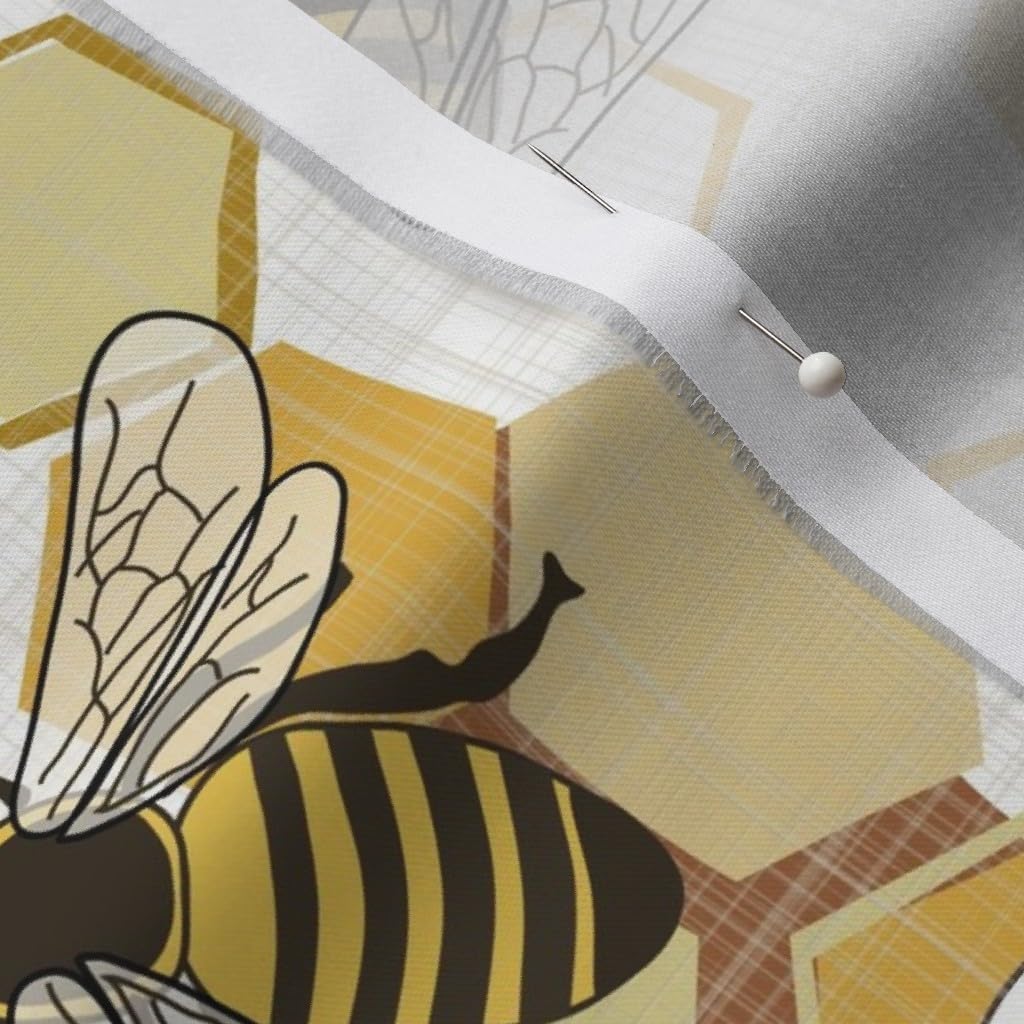 Spoonflower Fabric - Endangered Species Honey Bee Flowers Honeycomb Hexagon Floral Apiary Printed on Organic Cotton Sateen Fabric by The Yard - Sewing Quilting Apparel Home Decor