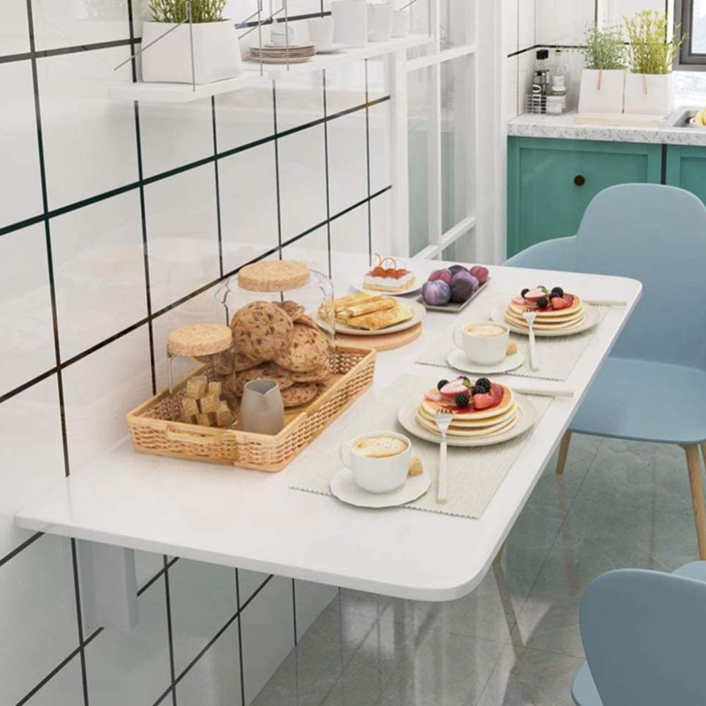 KLGFBDC Space-Saving Foldable Wall Mounted Table - White Dining & Computer Desk for Small Spaces - Perfect Home Office Solution (80x40cm)