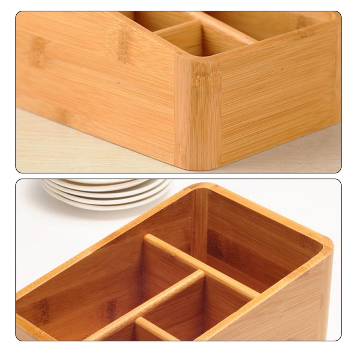 Tofficu Caja De Almacenamiento De Bambú Para Escritorio Organizador Multifuncional De Cosméticos Y Mandos a Distancia Con Diseño De Esquina Redonda Para Oficina Y Hogar 7.7X5.7X4.3 Pulgadas