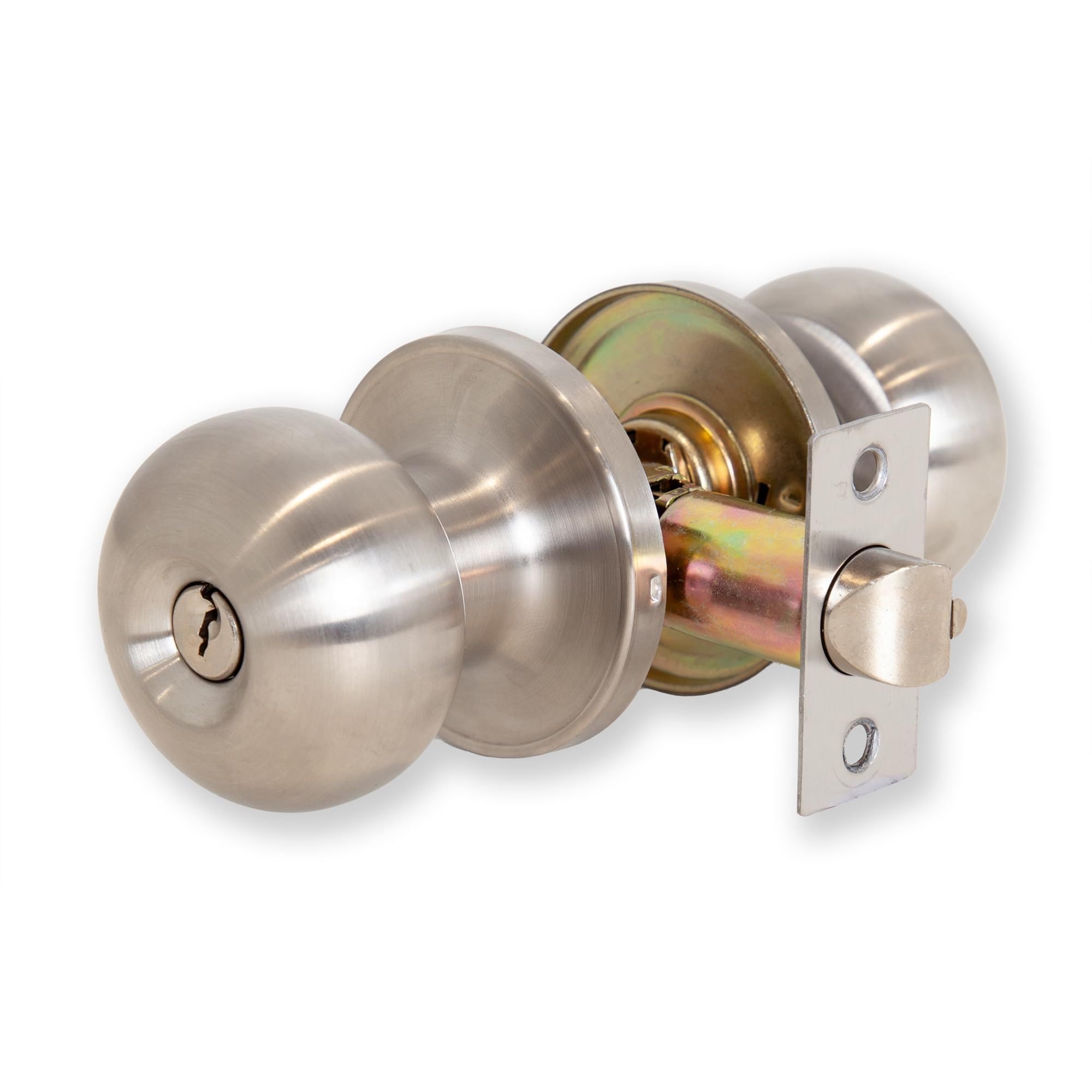 Xfort Satin Chrome Bello Entrance Knob Set Door Knob With Lock For Internal Wooden Doors, Complete Set With Tubular Latch And 3 Keys