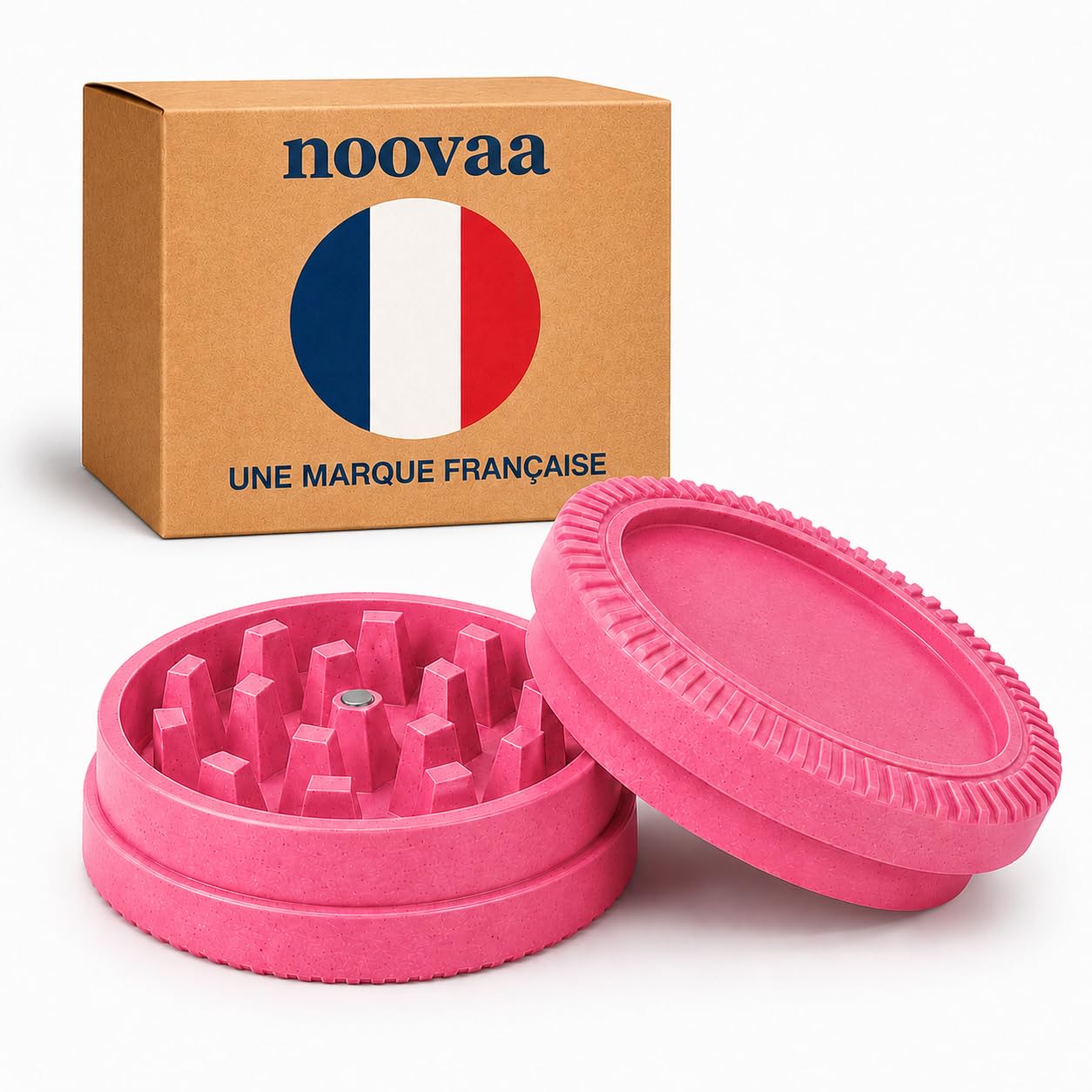 Grinder à Herbes Biodégradable – Broyeur Manuel en Plastique Biodégradable – Léger et Résistant – Dents Efficaces – Écologique, sans Métal – Idéal Herbes, Épices et Usage Quotidien (Rose)