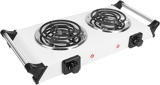 KOCASO 2000W Portable Electric Stove for Cooking,Electric Dual Burner Coil Heating Hot Plate Stove Countertop RV Hotplate with 5 Temperature Adjustments Portable Handles,Silver