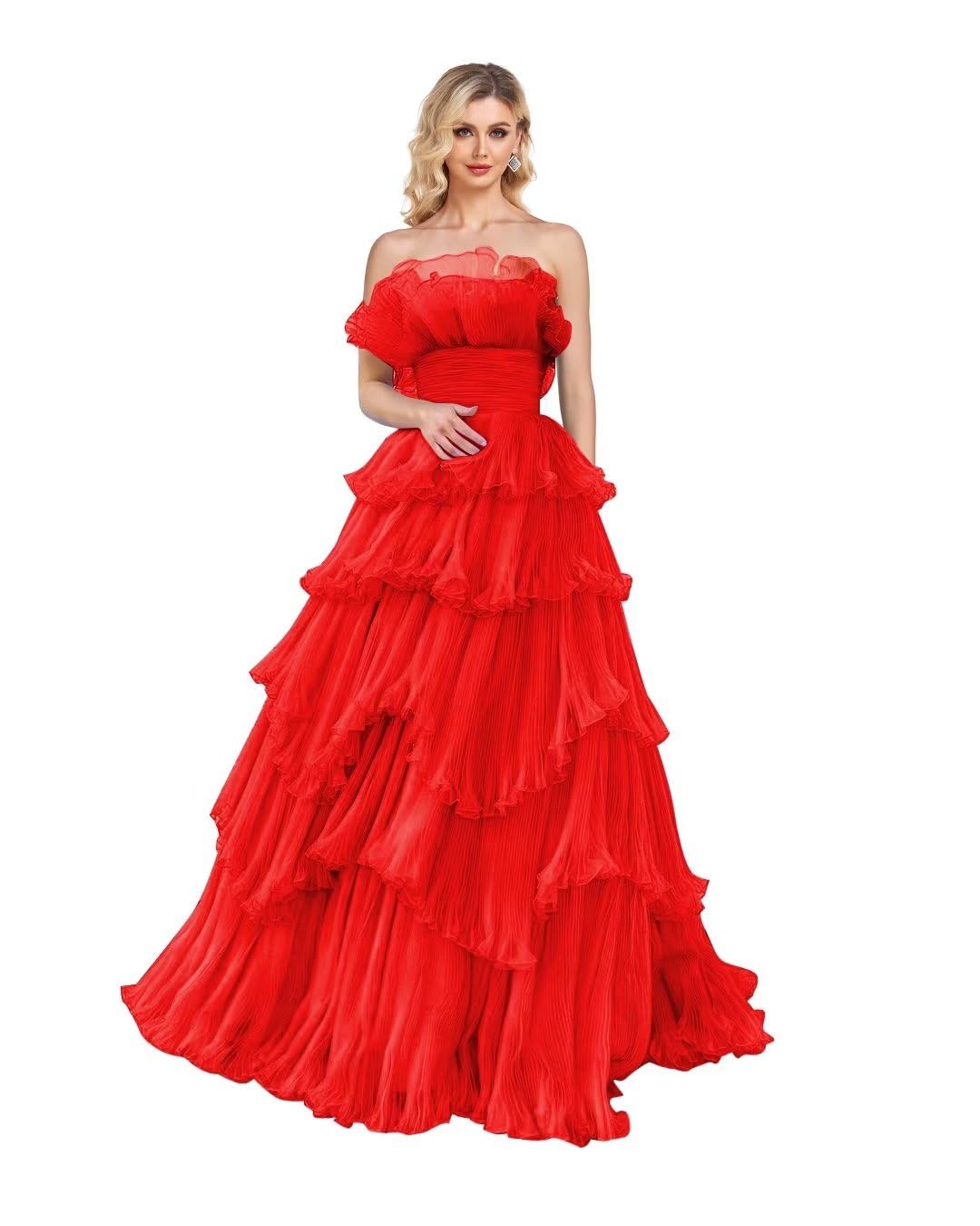 Retro Ball Gown One Shoulder Ruffles Tulle Long Evening Dress Prom Dresses SD1745