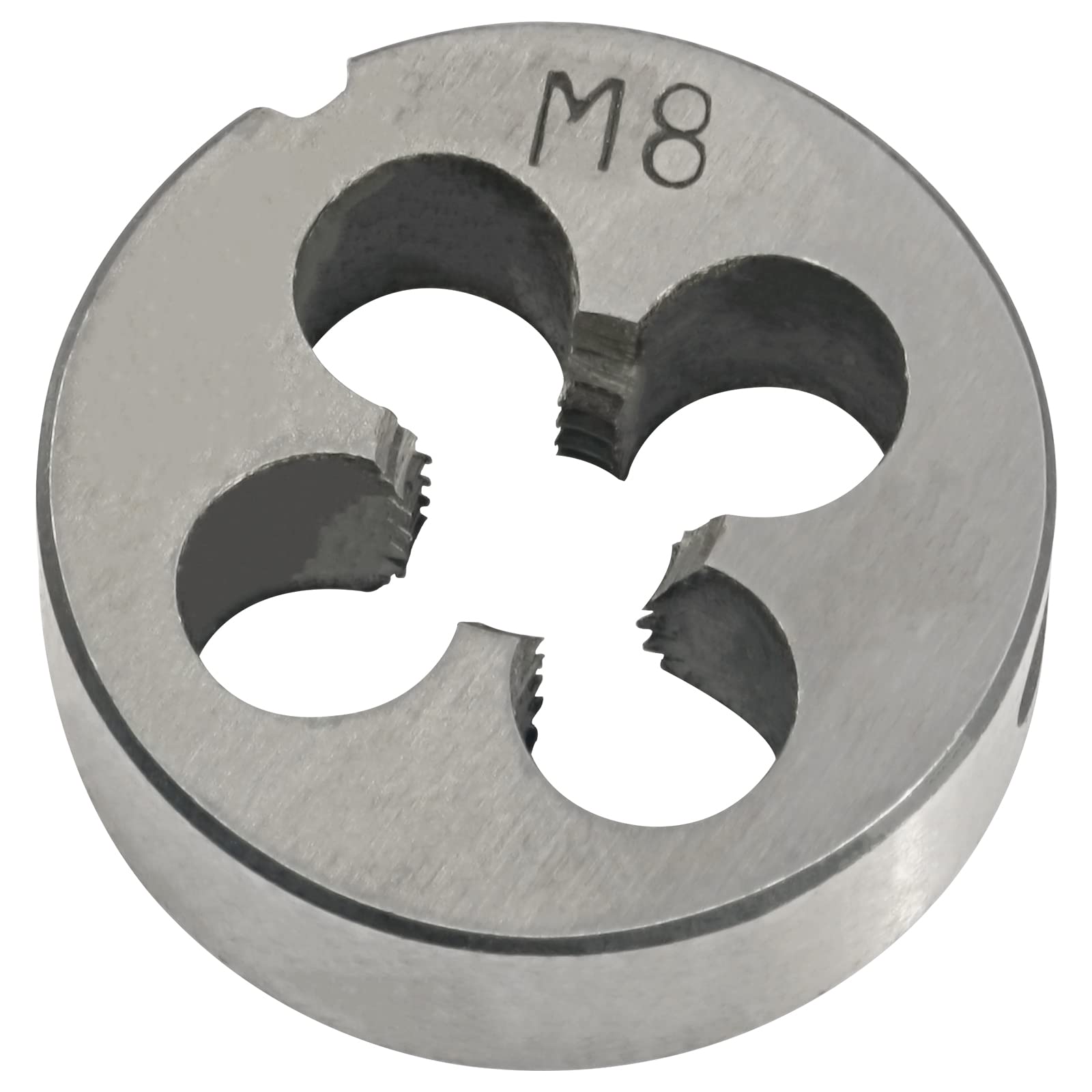 Zestaw gwintowników i narzynek metrycznych M8 x 1,25, gwintownik maszynowy HSS M8 x 1,25 mm i narzynka okrągła ze stali narzędziowej stopowej M8 x 1,25 mm, prawa strona