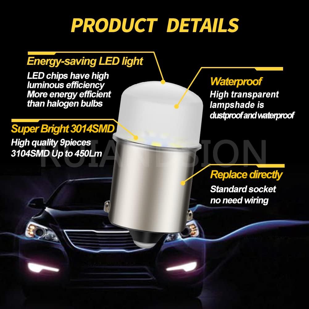 Ruiandsion 1157 BAY15D LED Bulb 12V 2057 2357 7528 Yellow Amber 3014 9SMD LED Chipsets Replacement for Car RV Camper Backup Reverse Side Marker Tail Lights (Pack of 2)