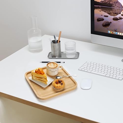 Miniatura 7 de YANGQIHOME Platos de bambú, bandeja cuadrada de madera, bandeja de servir de madera, tabla de servir charcutería, tabla de queso (9.8 pulgadas)