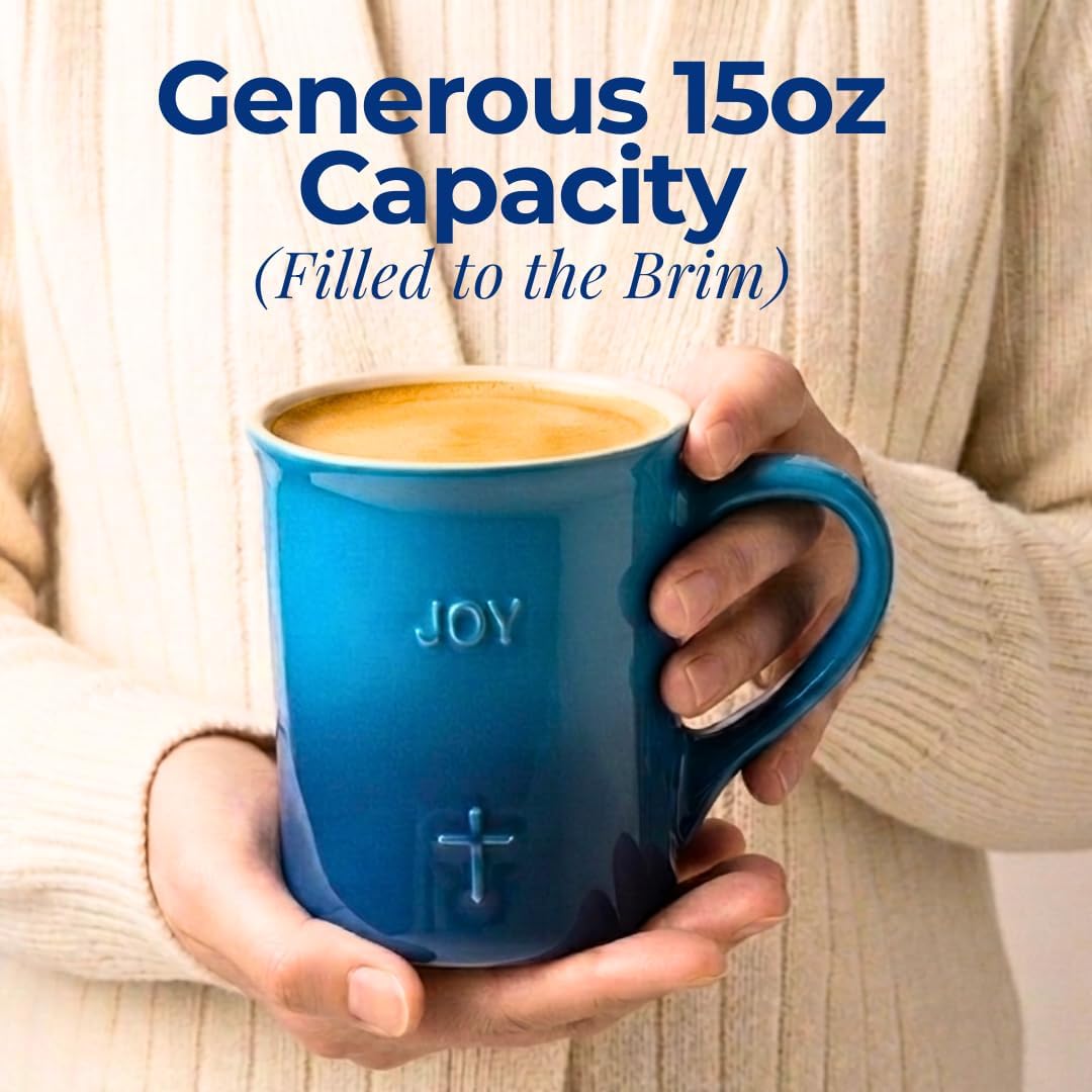 mibboom's Christian Coffee Mugs Set of 2, 15oz Large Ceramic Cups with Embossed Cross, Inspirational Religious Gifts for Women, Friends and Family