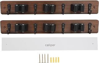 2 Pack Wooden Wall Mount Mop Broom Holder with 3 Rolling Clips 4 Hooks Heavy Duty Storage Organizer Rack for Bathroom Kitchen Laundry Room Cleaning Tools Organization 15.7x2