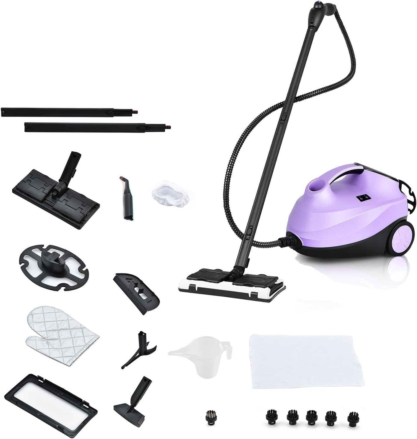 GOPLUS Limpiador a Vapor 2000W, Máquina de Limpieza a Vapor con Depósito de 1,5L, Alta Presión de 4 Bar, Tiempo de Calentamiento: 5 min, Hasta 108 ℃, con Ruedas y Accesorios Completos (Violeta)
