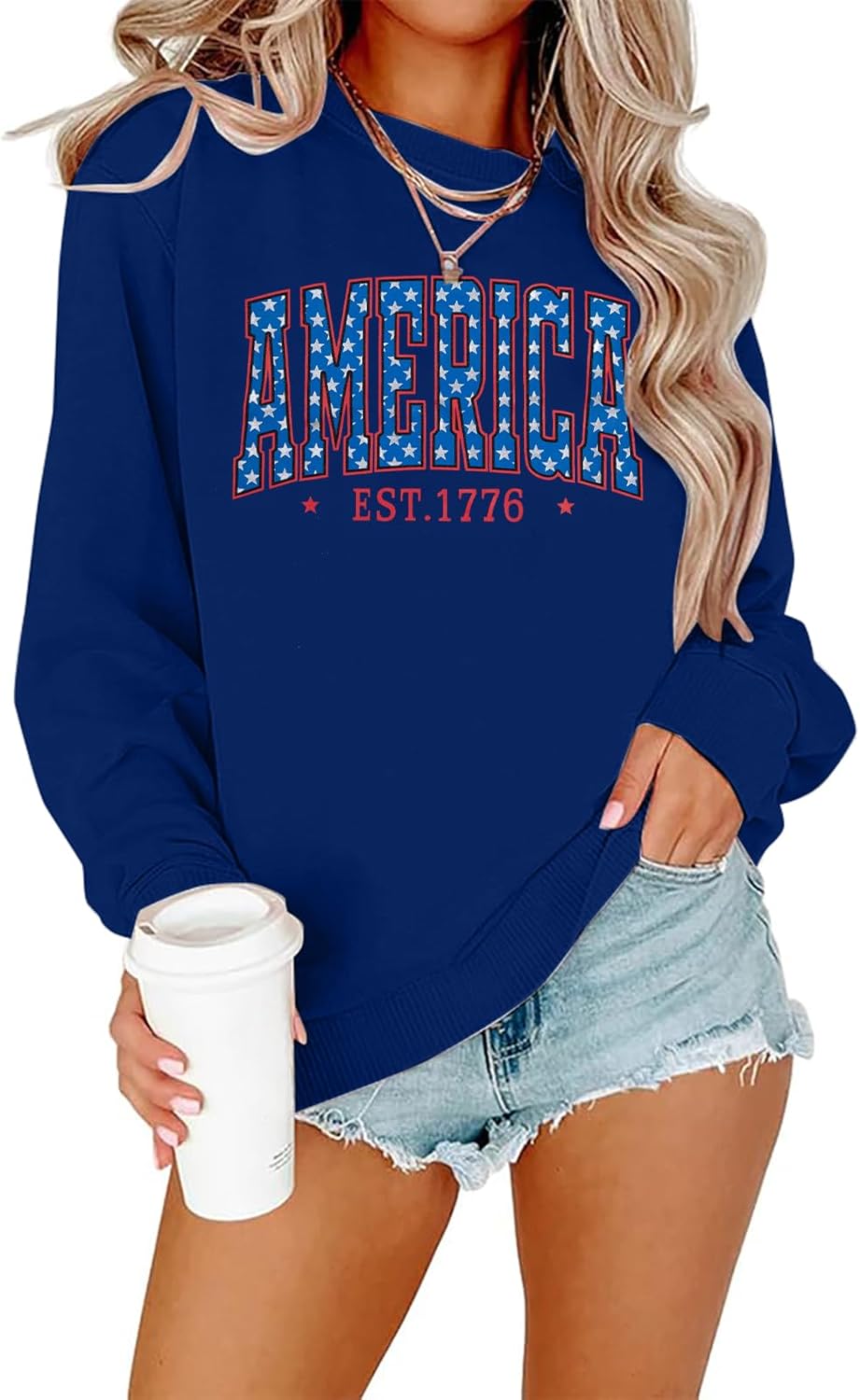DUTUT American Flag Sweatshirt Women 4th of July Shirts Long Sleeve Crewneck Graphic USA Sweatshirts Patriotic Sweater - Image 4