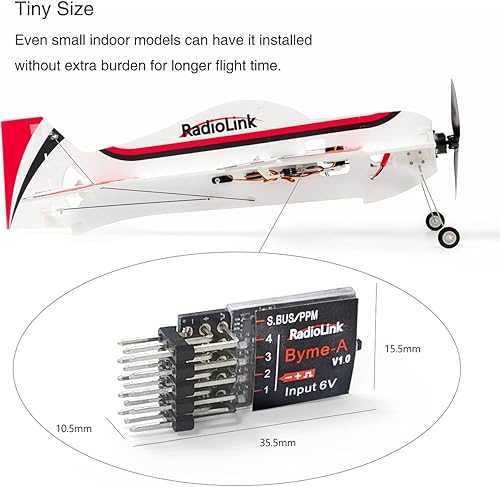Miniatura 7 de Radiolink Controlador de vuelo de avión Byme-A y receptor R6DS de 6/10 canales SBUS/PWM/PPM para aviones de ala fija 3D de ala recta y más