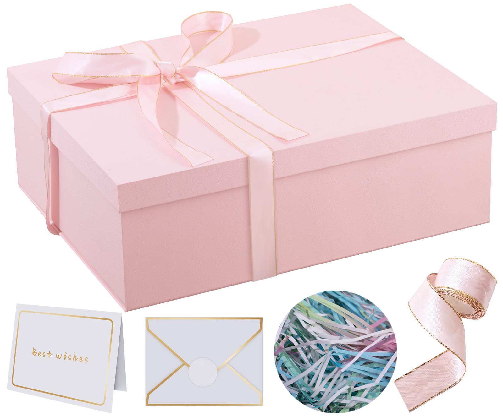 Rinrda Extra Large Gift Box 16.5x13x5.5 inches,Pink Gift Boxes with Lids for Presents,Perfect for Birthday,Valentine's Day,Christmas,Anniversaries,Contains Card,Ribbon,Shredded Paper Filler.