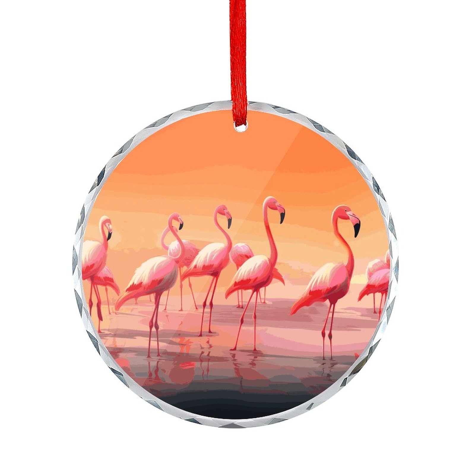 Btcowzrv Style A Flock Of Flamingos Round Ornament Hanging Pendant Decor