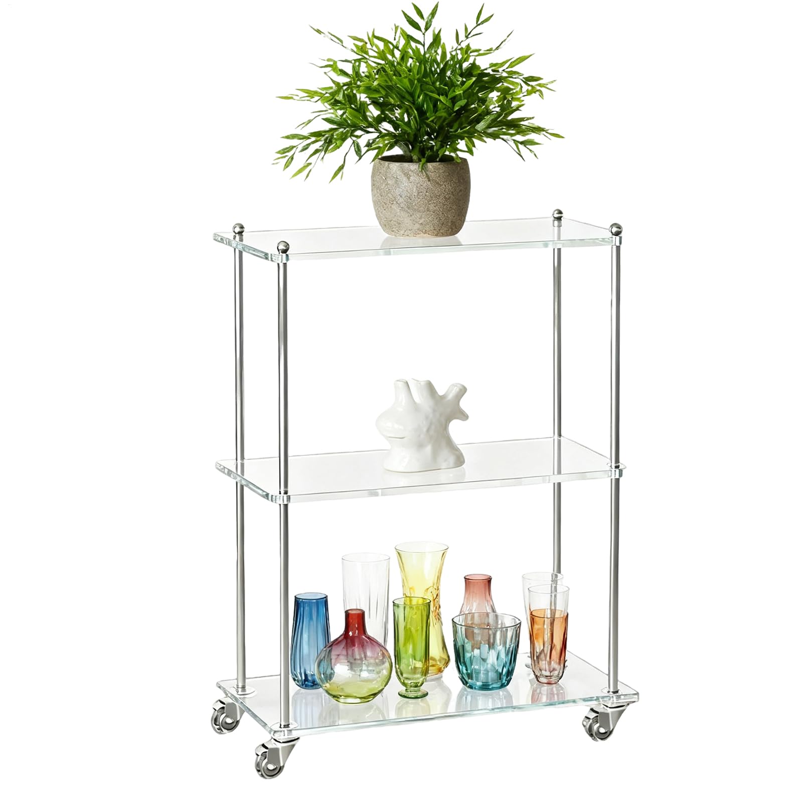 Carrello Bar in Acrilico Scaffale Mobile A 3 Livelli Per Deposito | Carrello da Servizio con Rotelle per Casa Appartamento Soggiorno Cucina Bagno Studio Balcone Terrazzo Ufficio Hotel