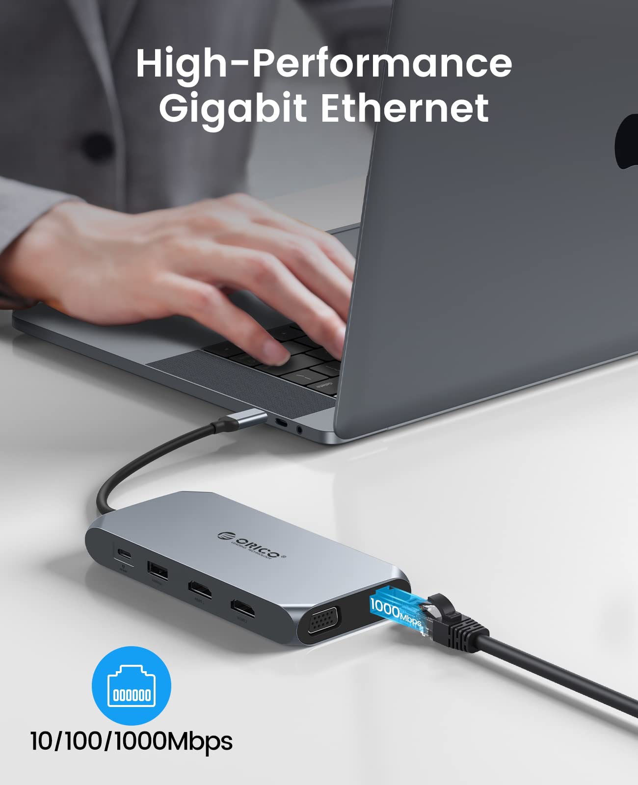 Station d'accueil Hub USB, ORICO Docking Station, Adaptateur USB C avec Double HDMI 4K, 100 W Power Delivery, Ethernet 1 Gbps, 3 Ports de données USB 3.0, Lecteur de Carte SD et microSD, 1080P VGA