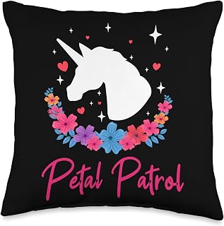 Unicorn Petal Patrol Flower Girl Wedding Party Floral Throw Pillow